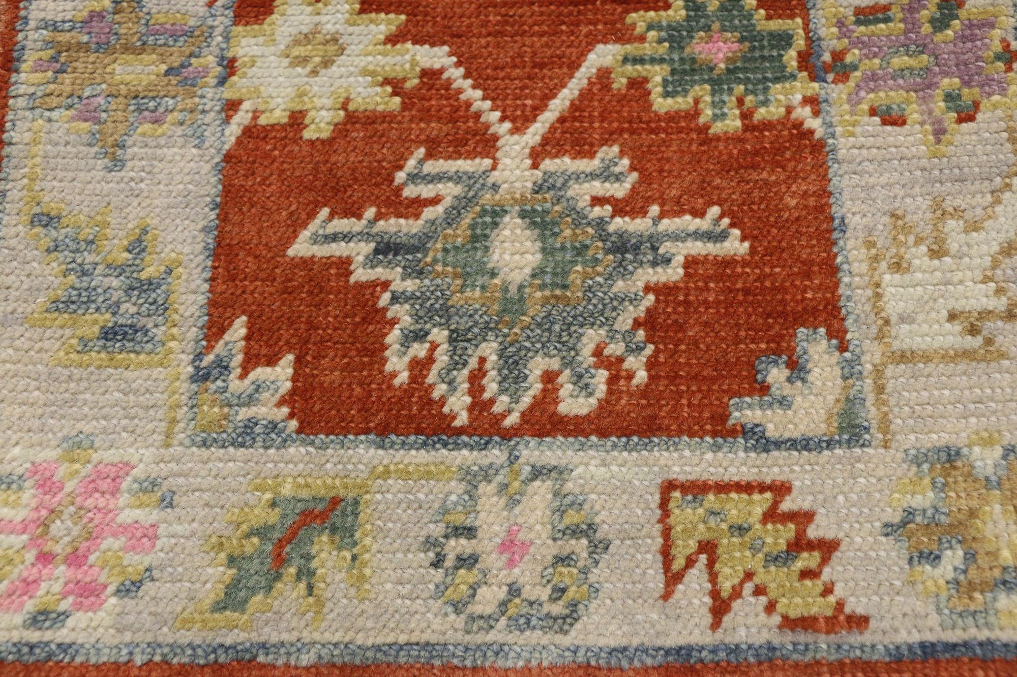Hand-Knotted New Contemporary Colorful Oushak Accent Rug for Entryway, Foyer, or Kitchen For Sale