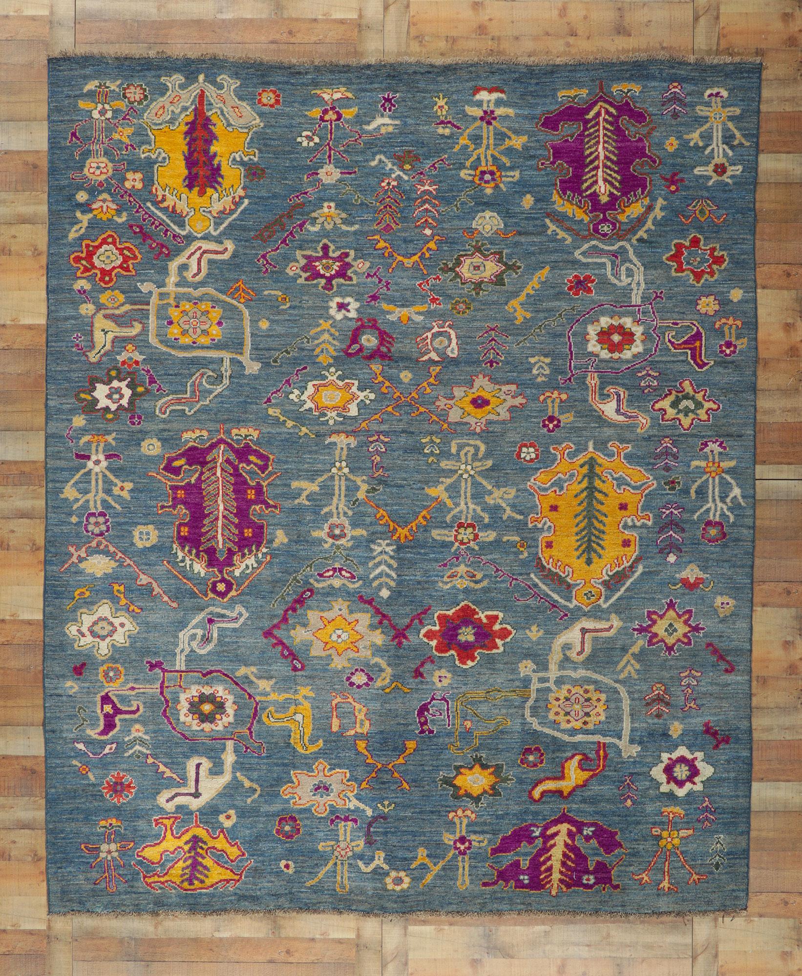Hand-Knotted New Contemporary Colorful Oushak Rug For Sale