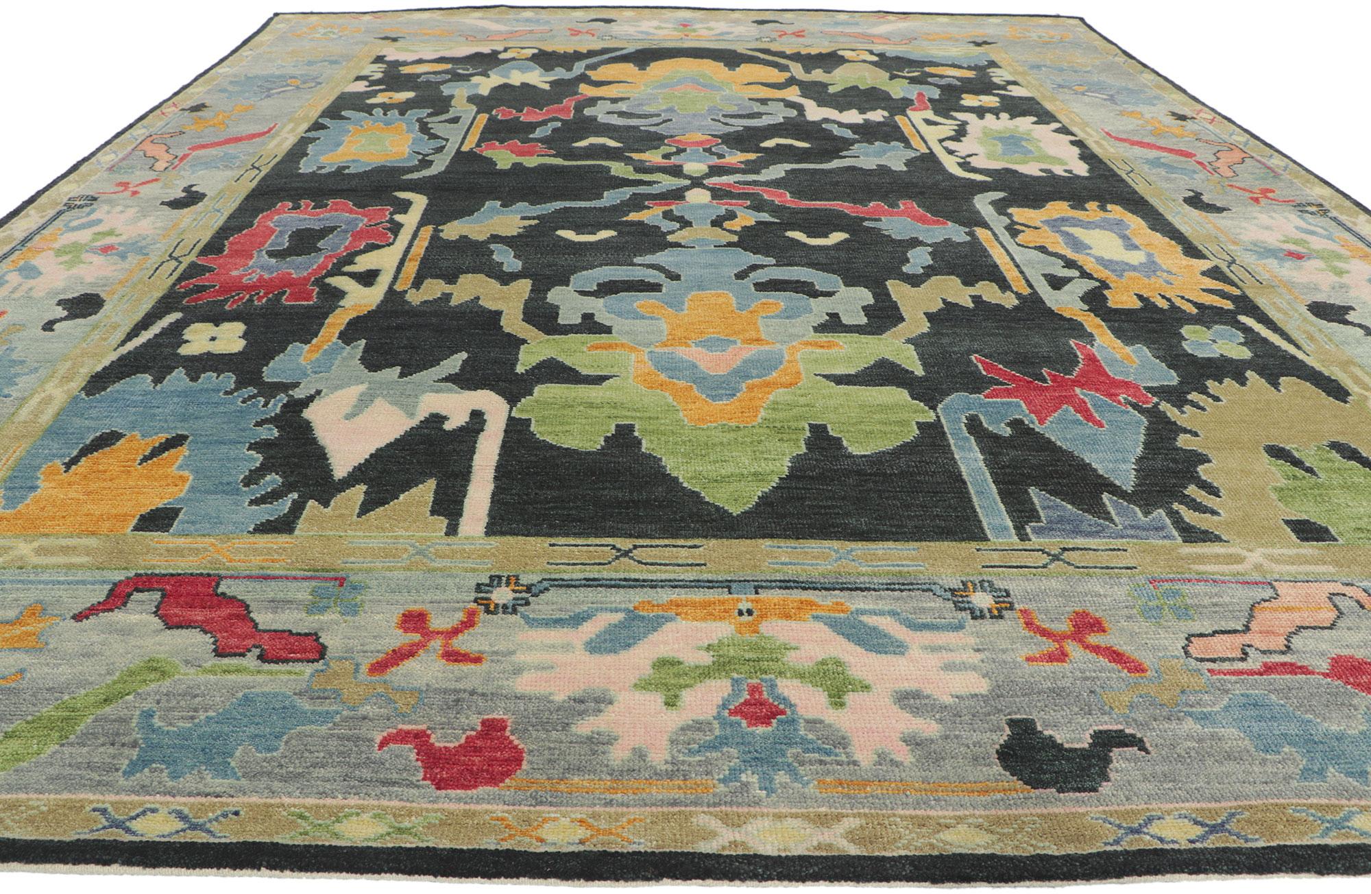 Indian Colorful Oushak Rug, Timeless Elegance Meets Maximalist Style For Sale