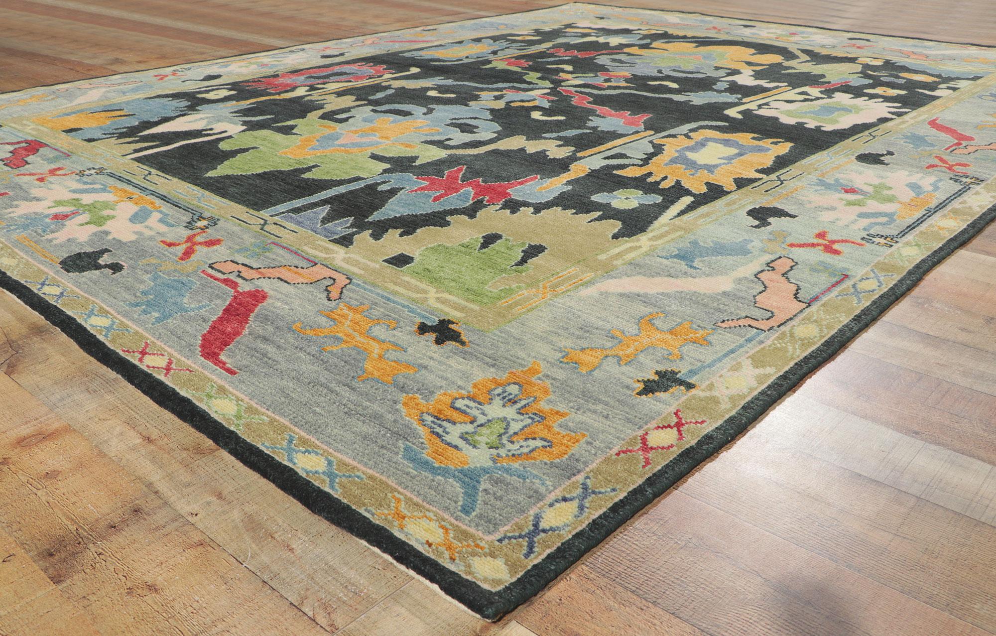Contemporary Colorful Oushak Rug, Timeless Elegance Meets Maximalist Style For Sale