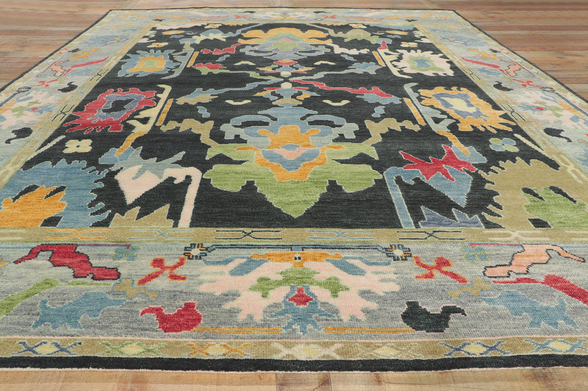 Wool Colorful Oushak Rug, Timeless Elegance Meets Maximalist Style For Sale