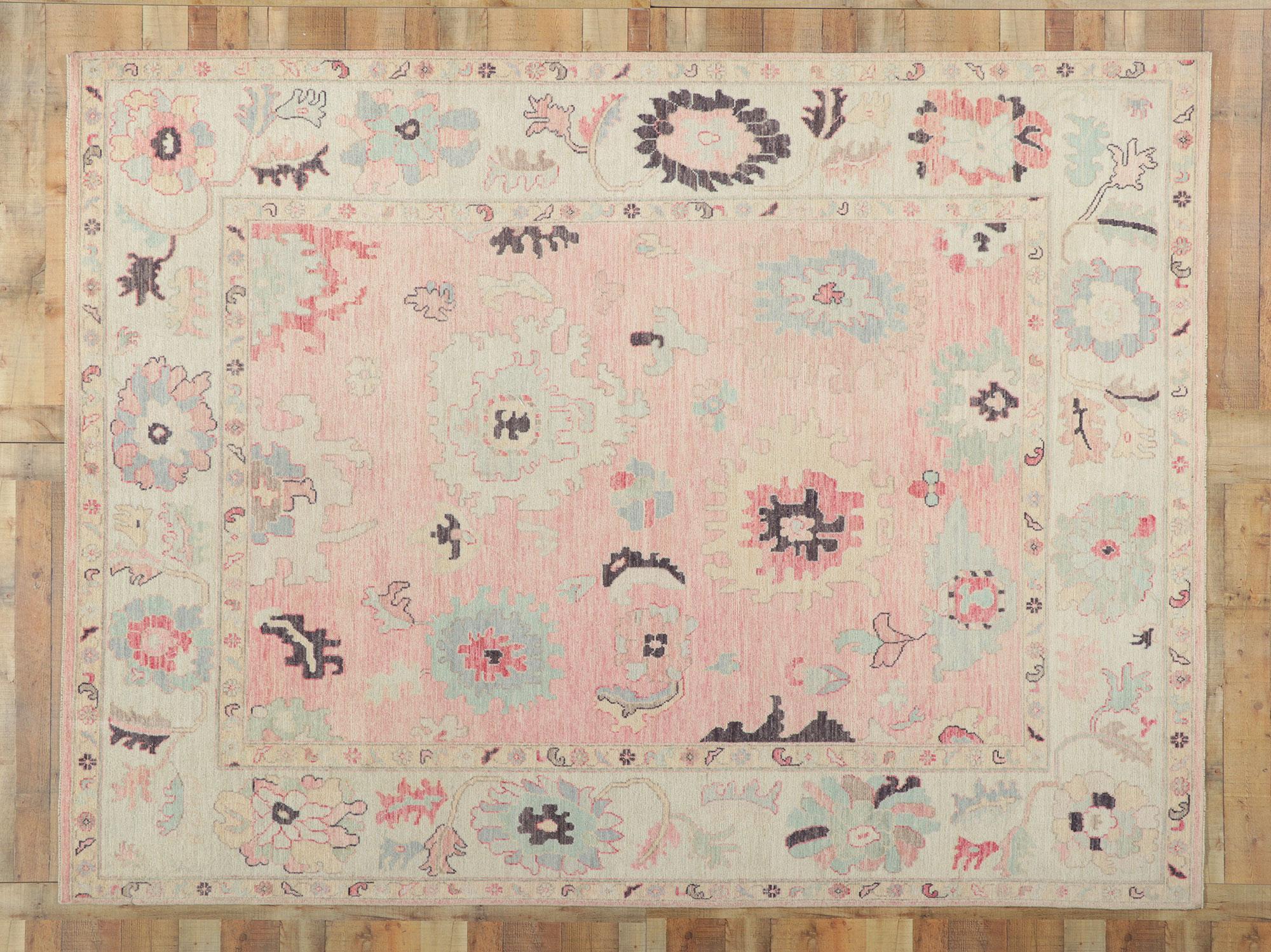 Nouveau tapis contemporain coloré d'Oushak avec style moderne en vente 1