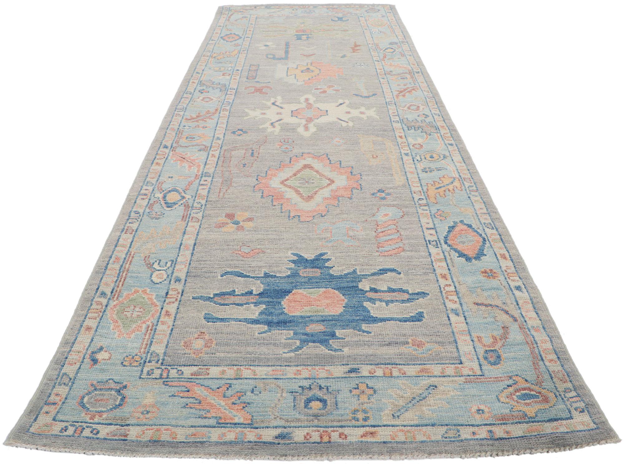 Pakistani New Contemporary Colorful Oushak Runner with Modern Style For Sale