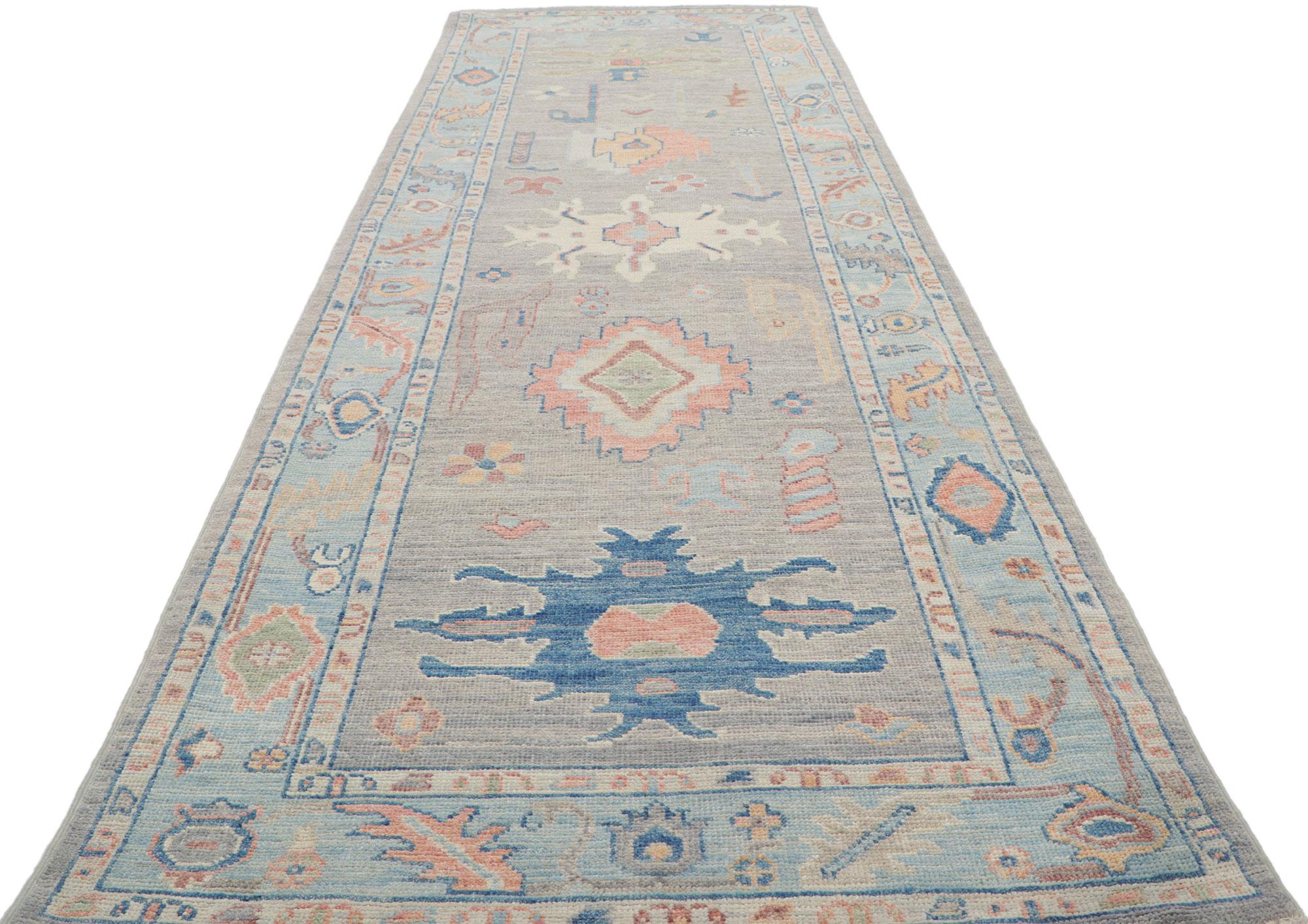 Wool New Contemporary Colorful Oushak Runner with Modern Style For Sale