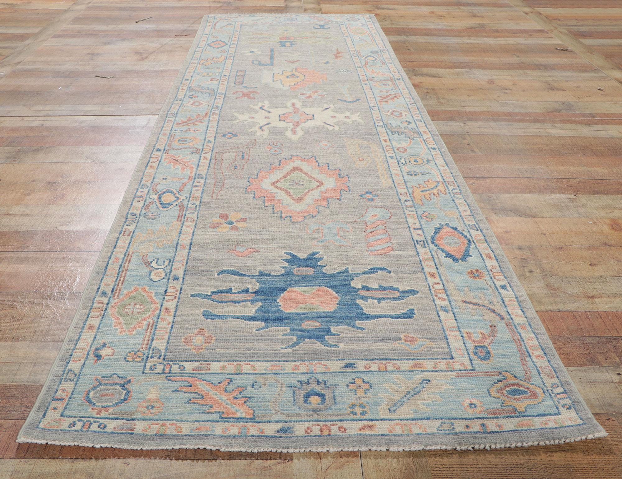 New Contemporary Colorful Oushak Runner with Modern Style For Sale 1