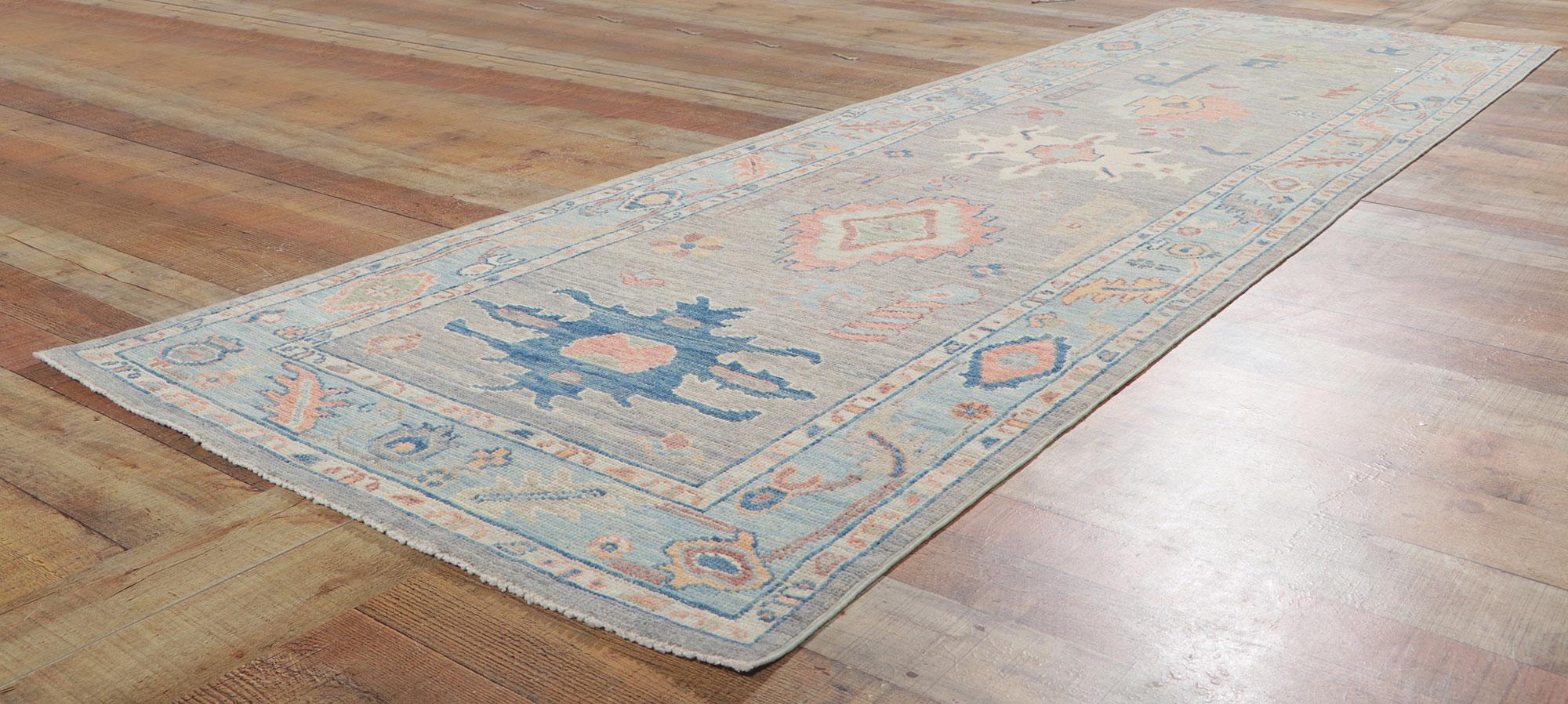 New Contemporary Colorful Oushak Runner with Modern Style For Sale 2