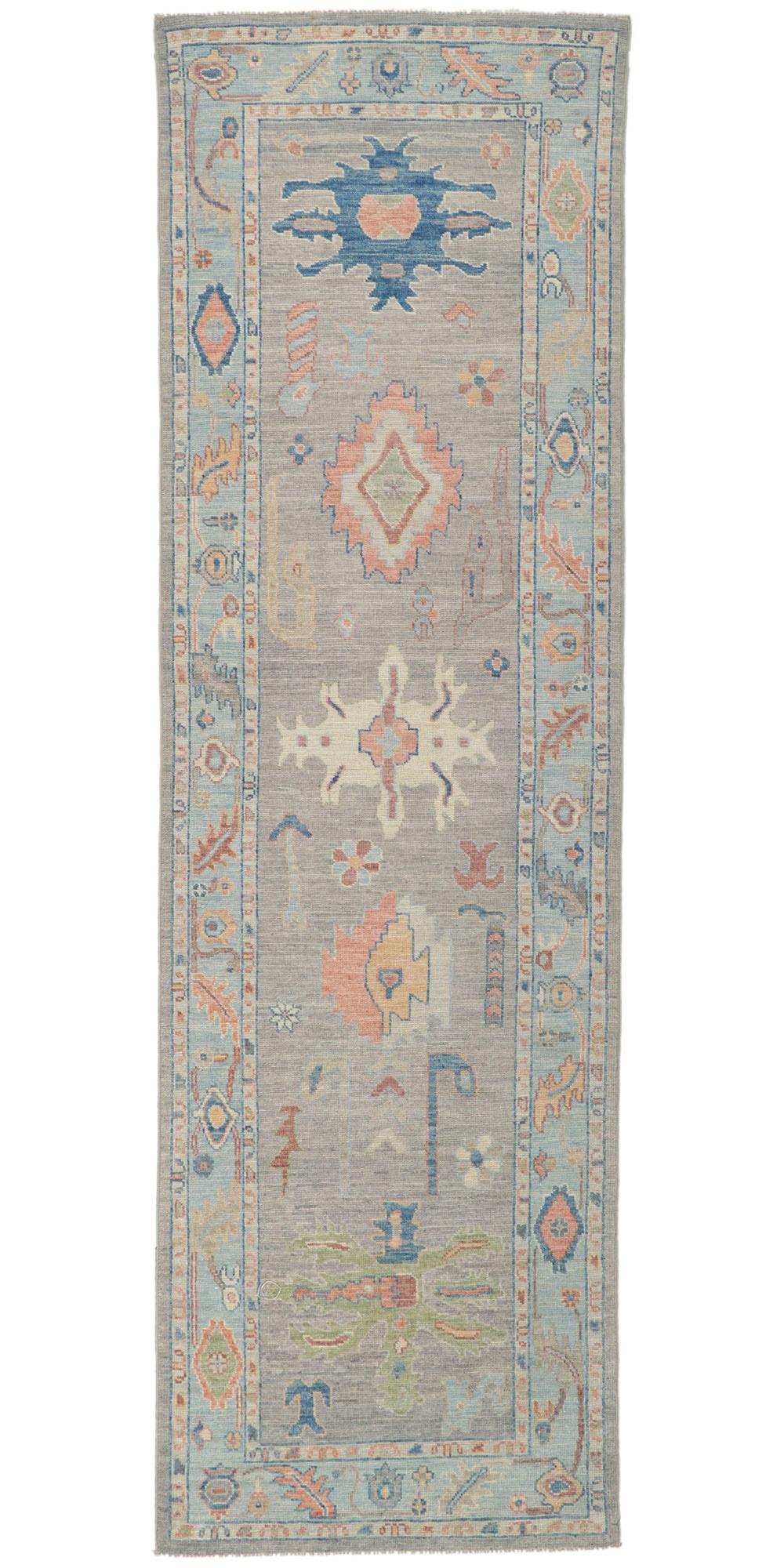 New Contemporary Colorful Oushak Runner with Modern Style For Sale 3