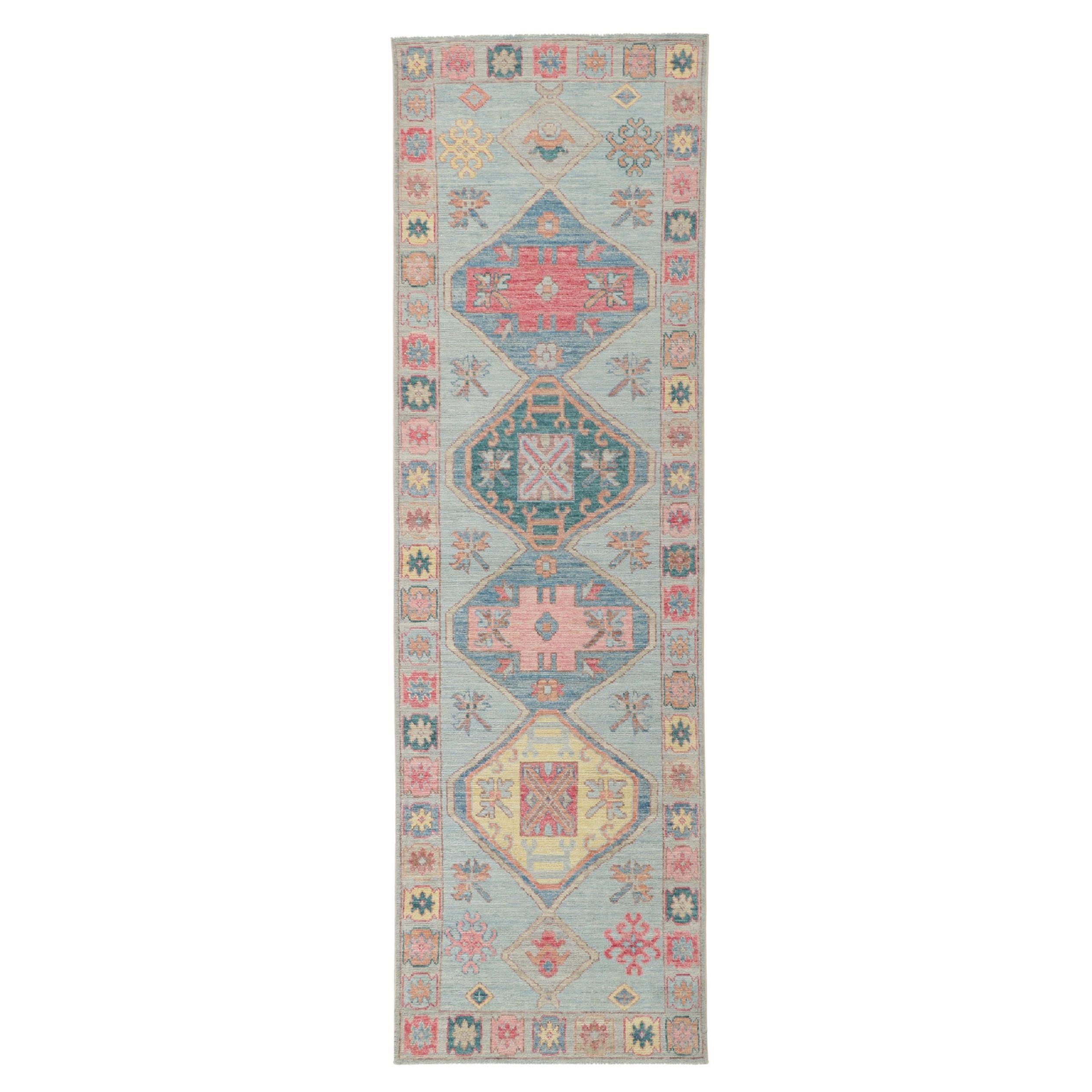 New Contemporary Colorful Oushak Runner with Modern Style For Sale