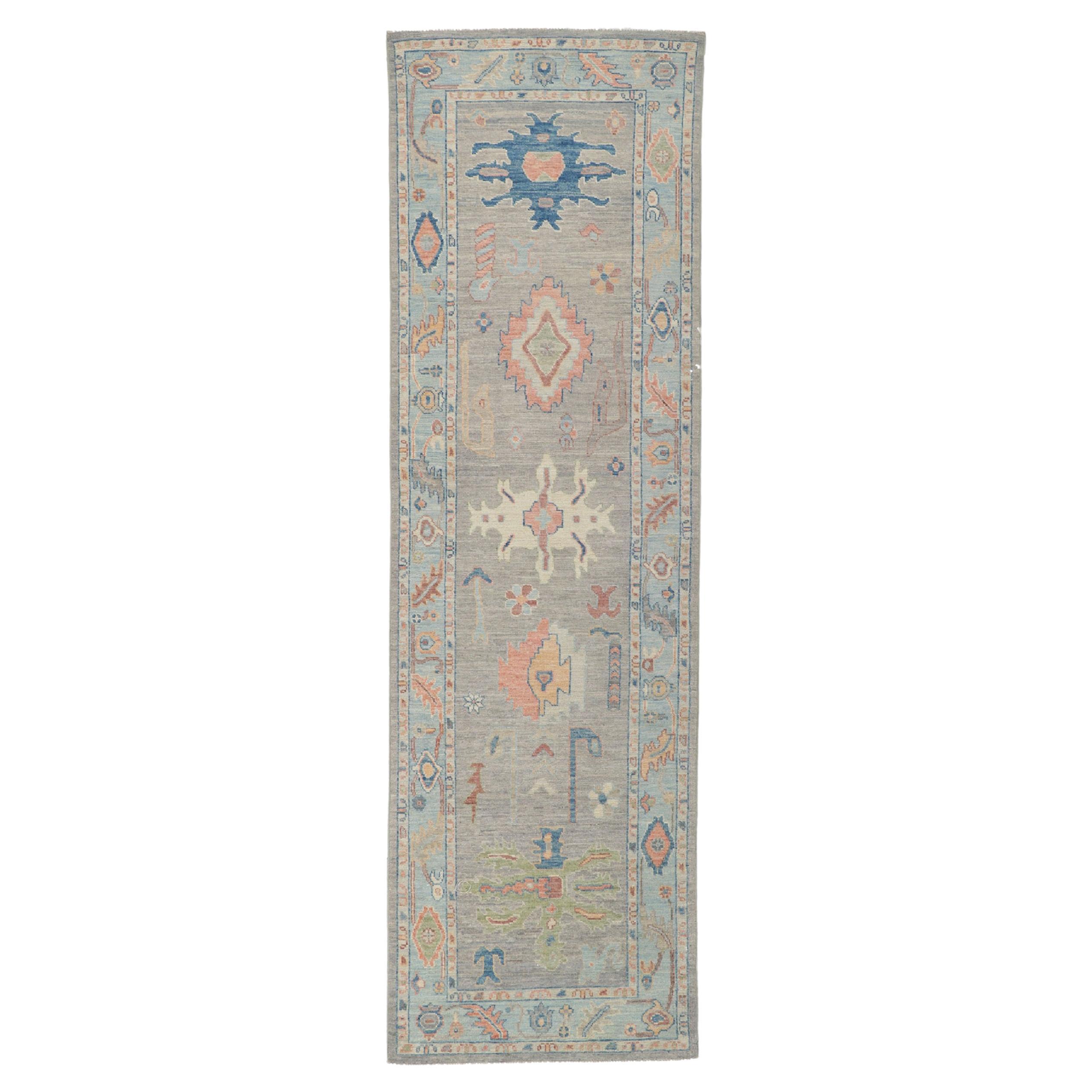 New Contemporary Colorful Oushak Runner with Modern Style For Sale