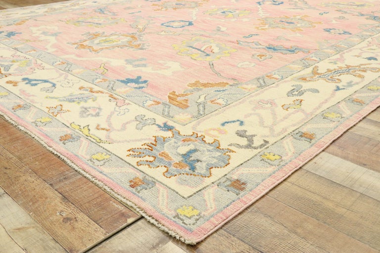 New Contemporary Colorful Pink Oushak Rug with Modern Pastel Style at