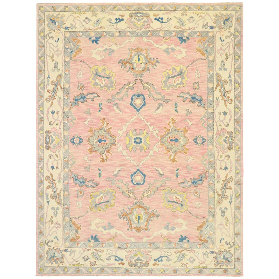 New Contemporary Colorful Pink Oushak Rug with Modern Pastel Style at ...