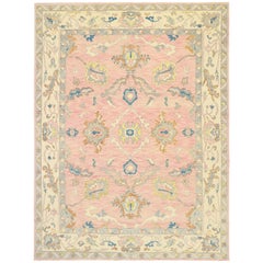 New Contemporary Colorful Pink Oushak Rug with Modern Pastel Style