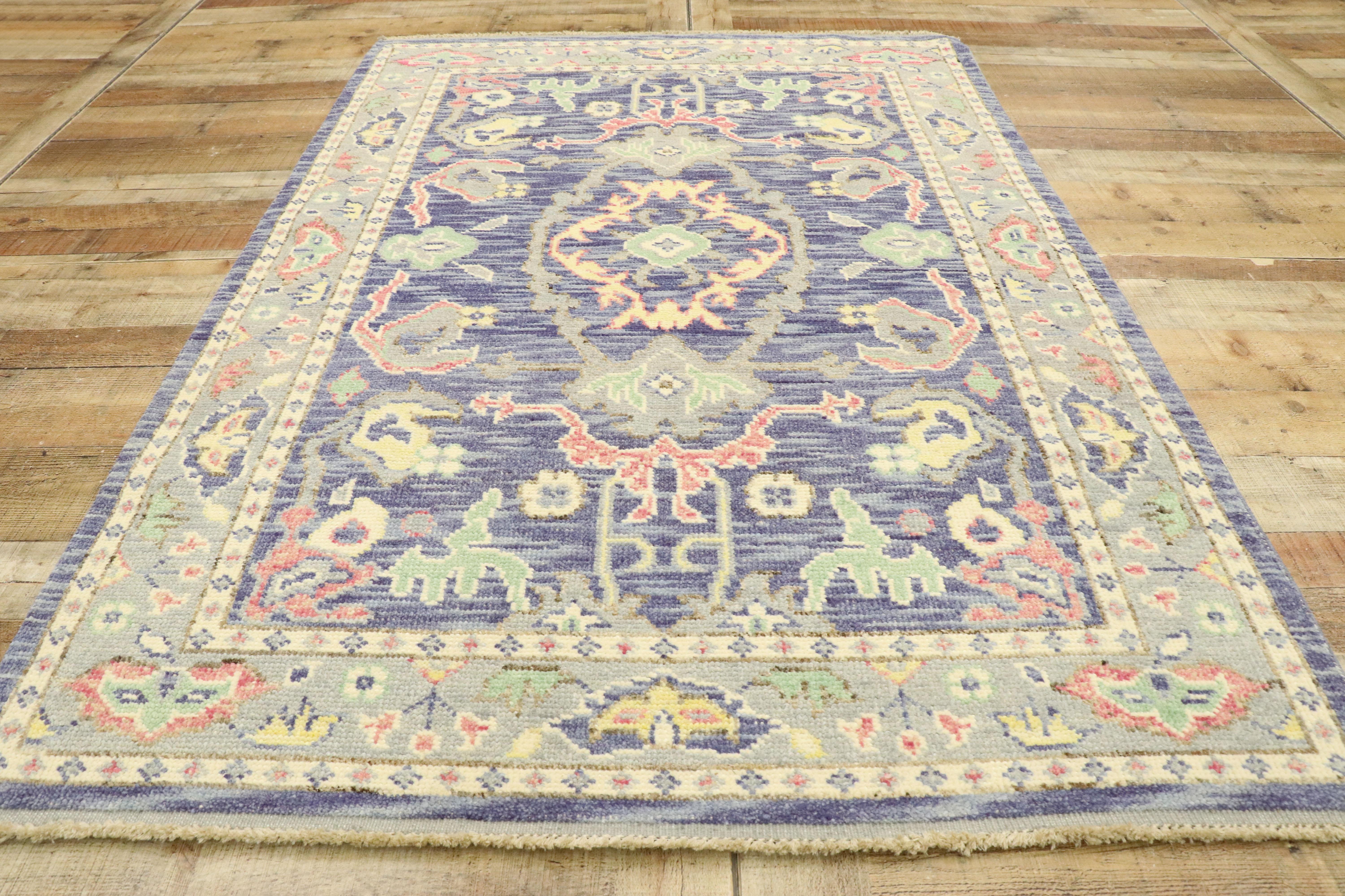 New Contemporary Colorful Purple Oushak Rug with Modern Pastel Style For Sale 1