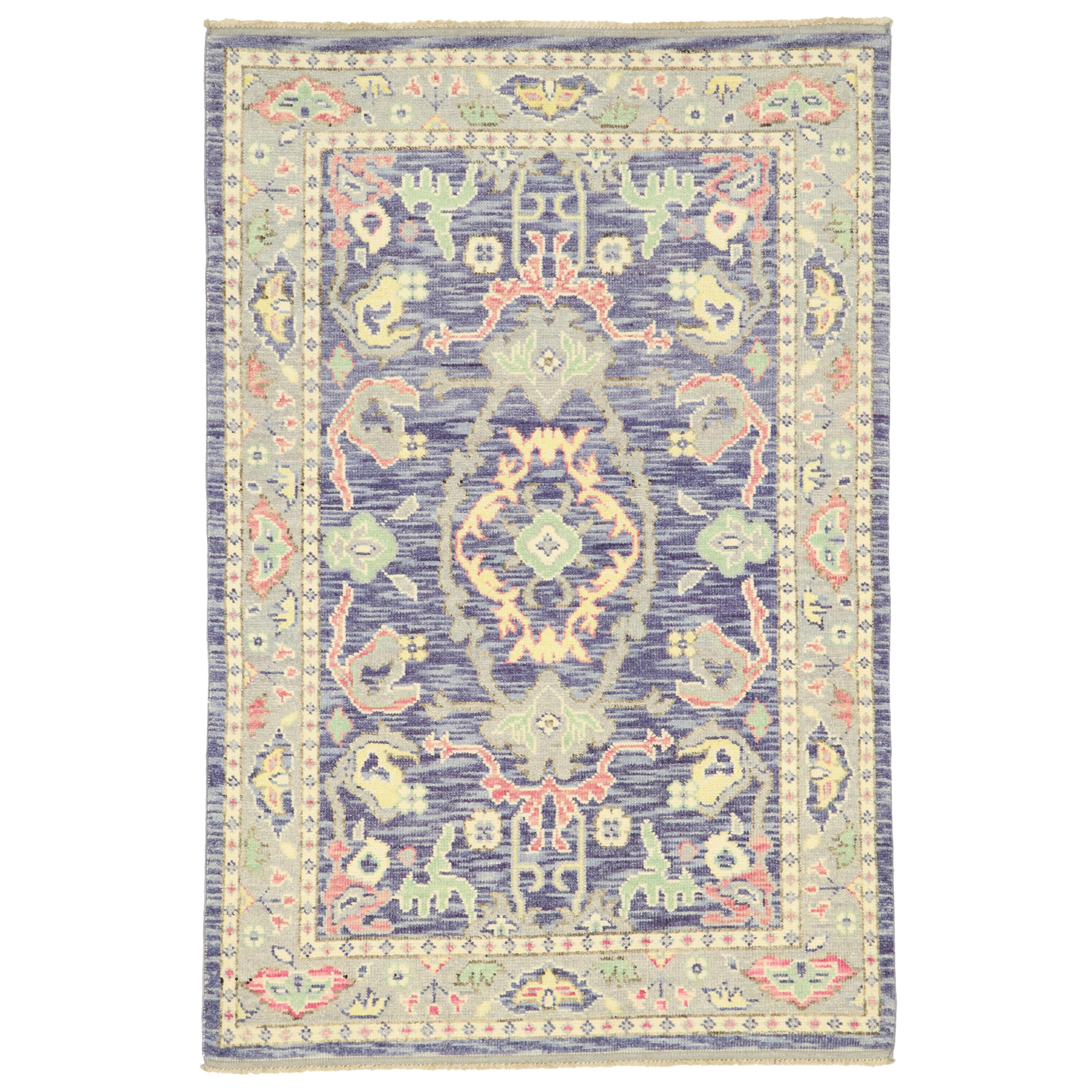 New Contemporary Colorful Purple Oushak Rug with Modern Pastel Style For Sale