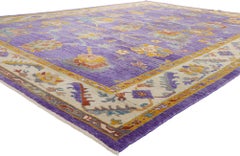 New Contemporary Colorful Purple Turkish Oushak Rug with Modern Style