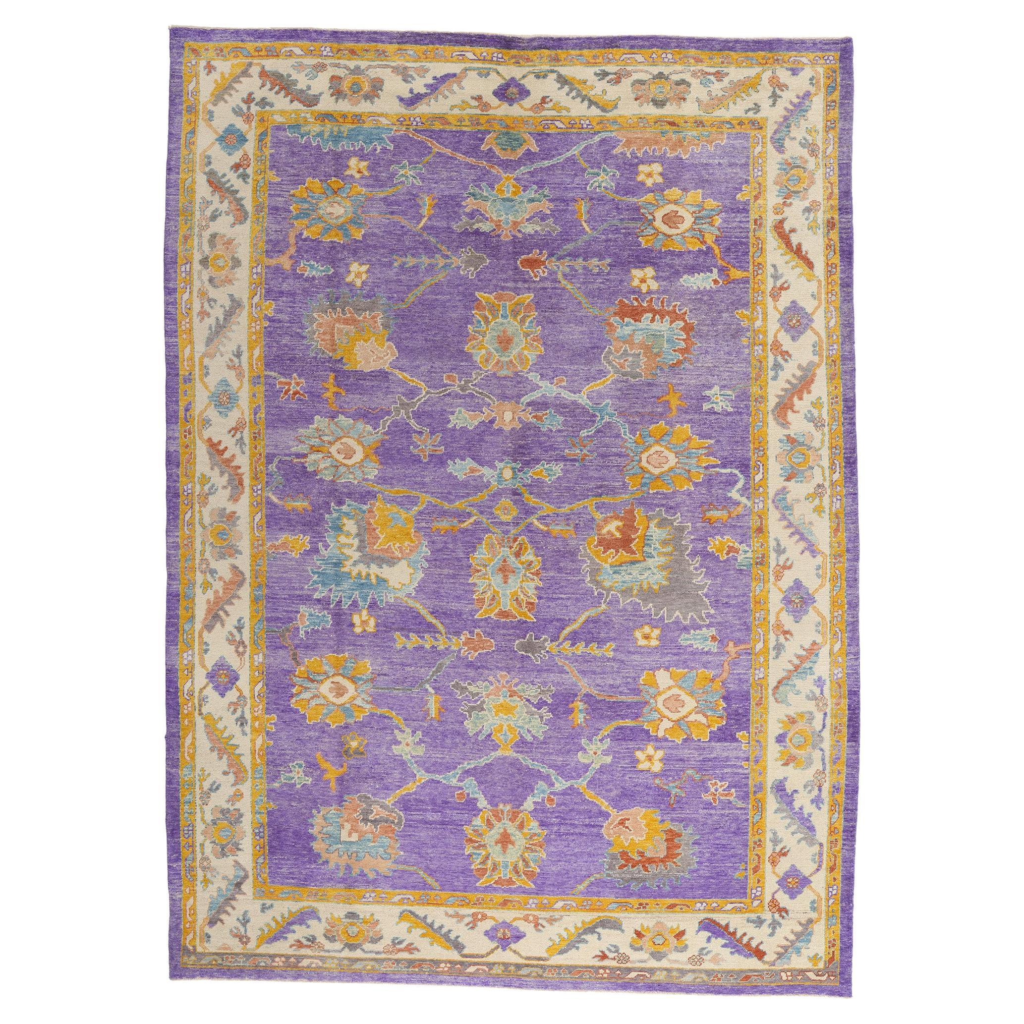 New Contemporary Colorful Purple Turkish Oushak Rug with Modern Style
