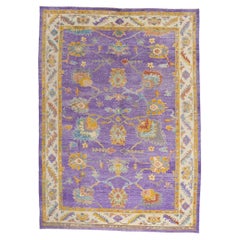 New Contemporary Colorful Purple Turkish Oushak Rug with Modern Style