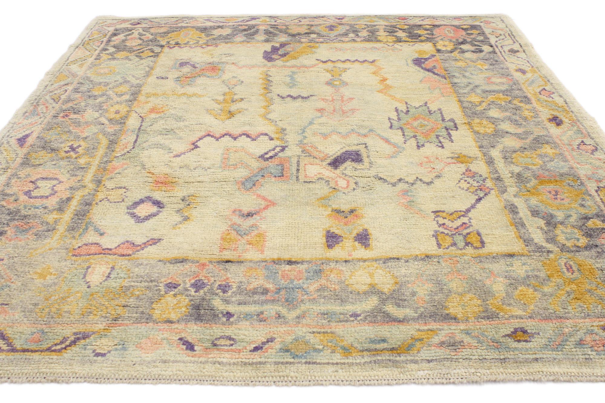 Hand-Knotted New Contemporary Colorful Turkish Oushak Rug For Sale