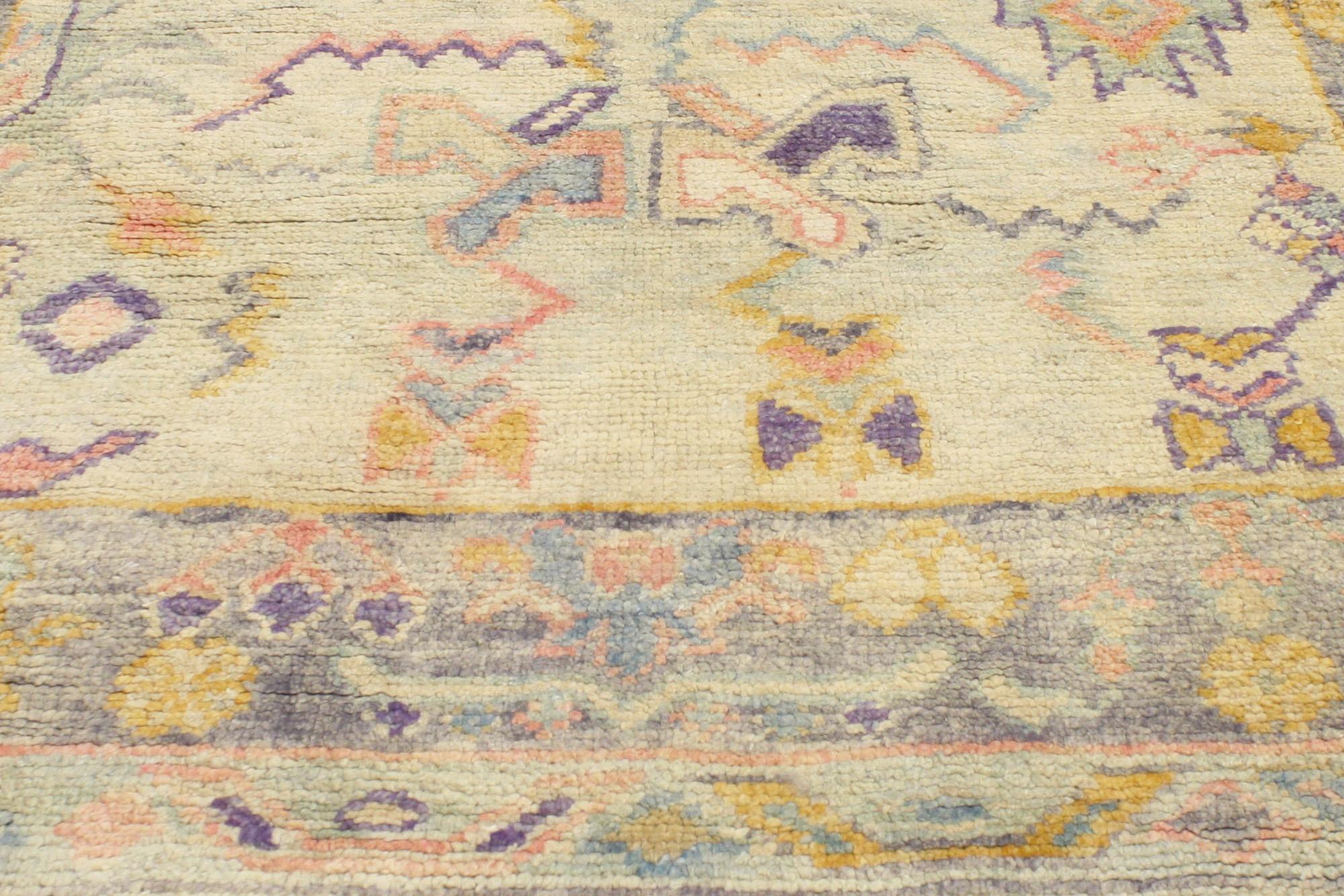 Wool New Contemporary Colorful Turkish Oushak Rug For Sale