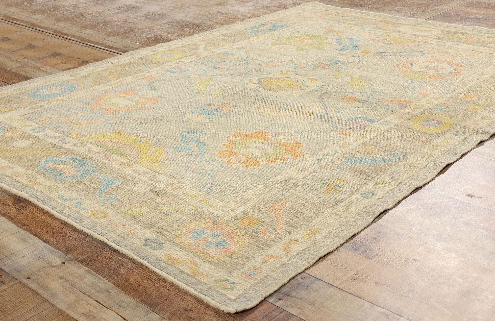 Wool New Contemporary Colorful Turkish Oushak Rug For Sale