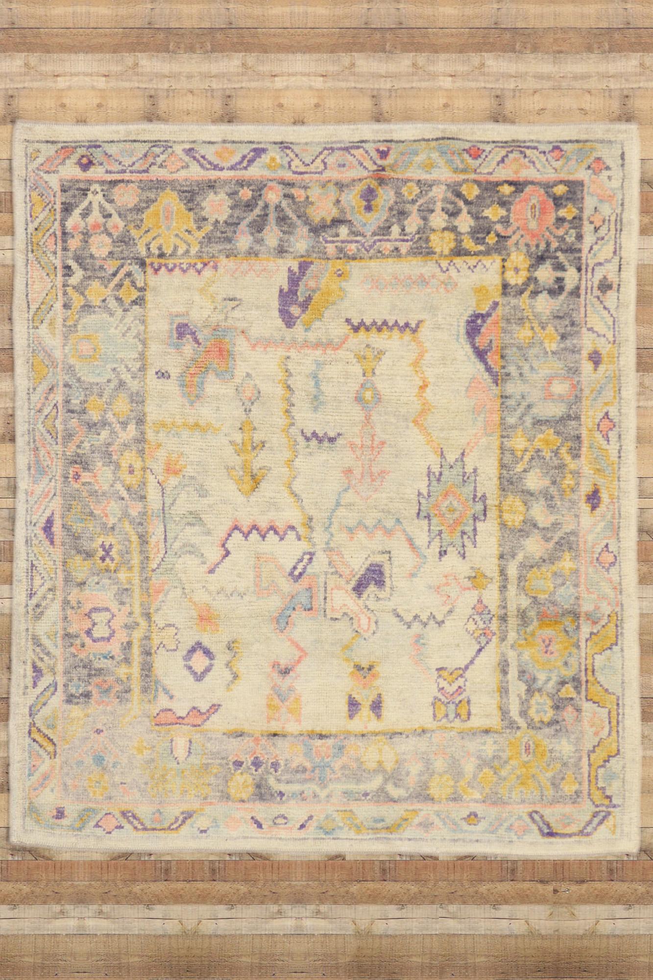 New Contemporary Colorful Turkish Oushak Rug For Sale 2
