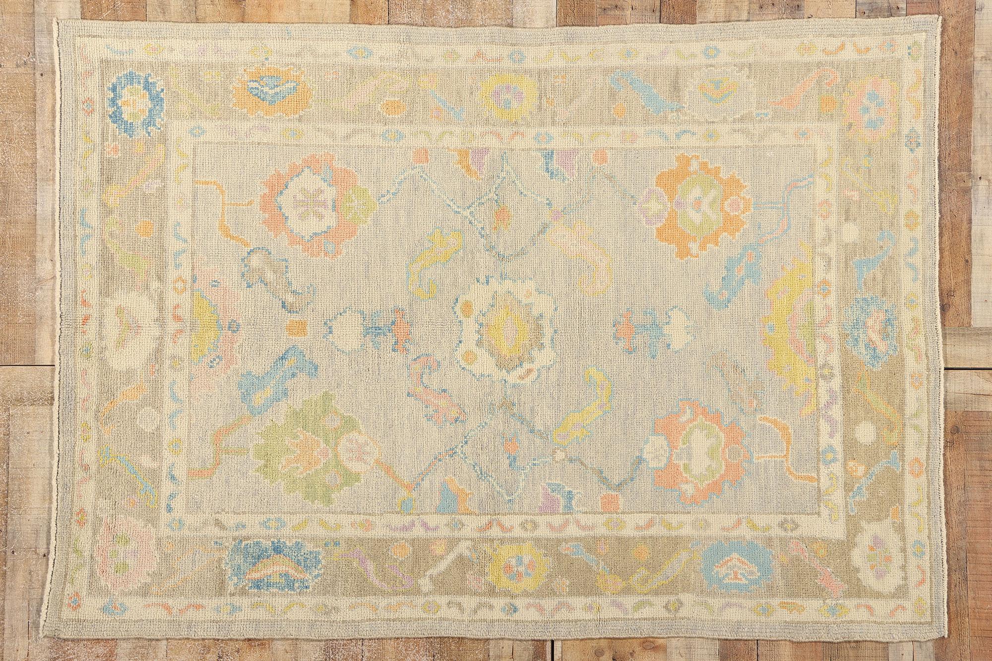 New Contemporary Colorful Turkish Oushak Rug For Sale 2