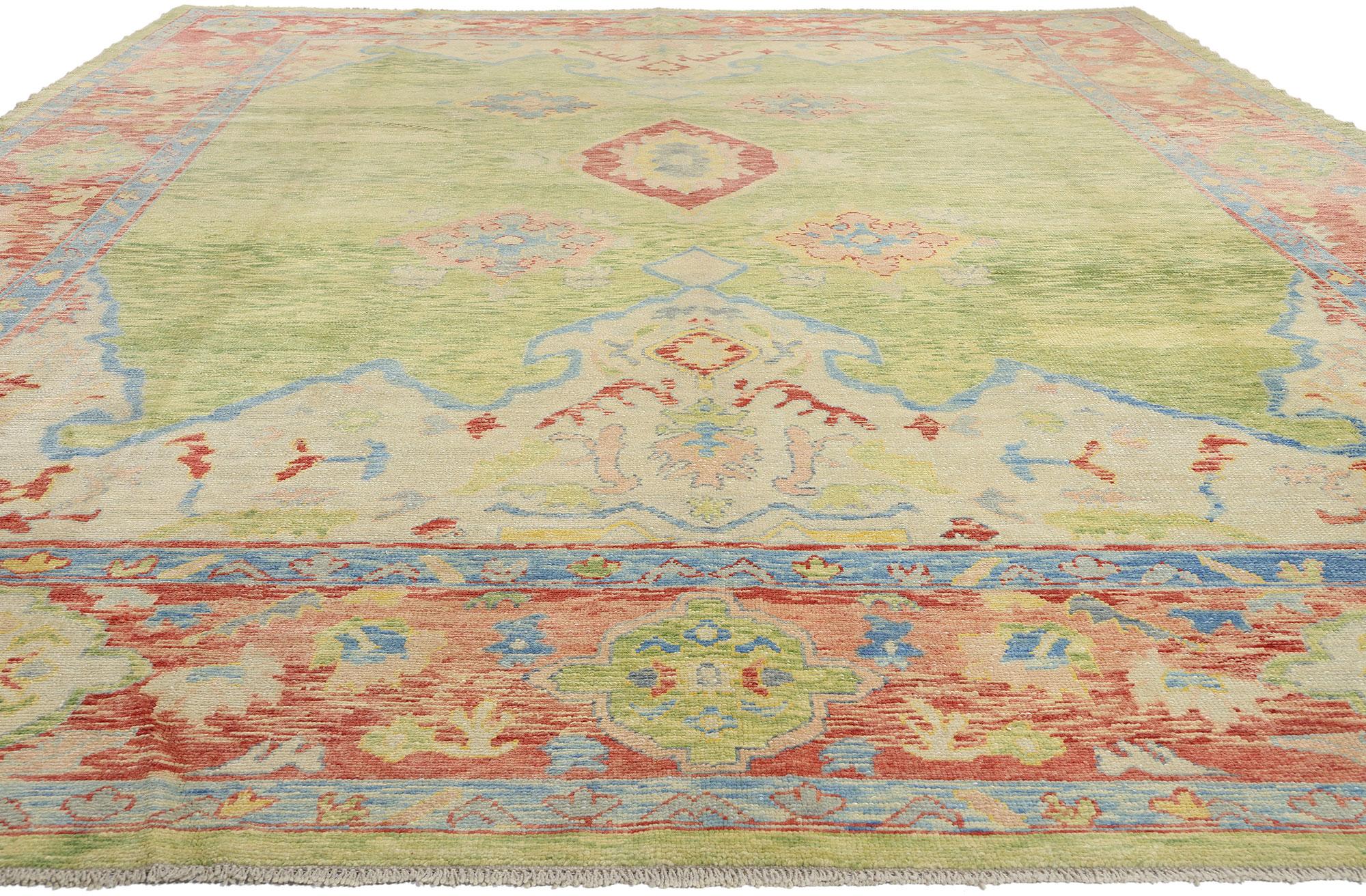 Hand-Knotted New Contemporary Colorful Turkish Oushak Rug with Aesthetic Movement Style