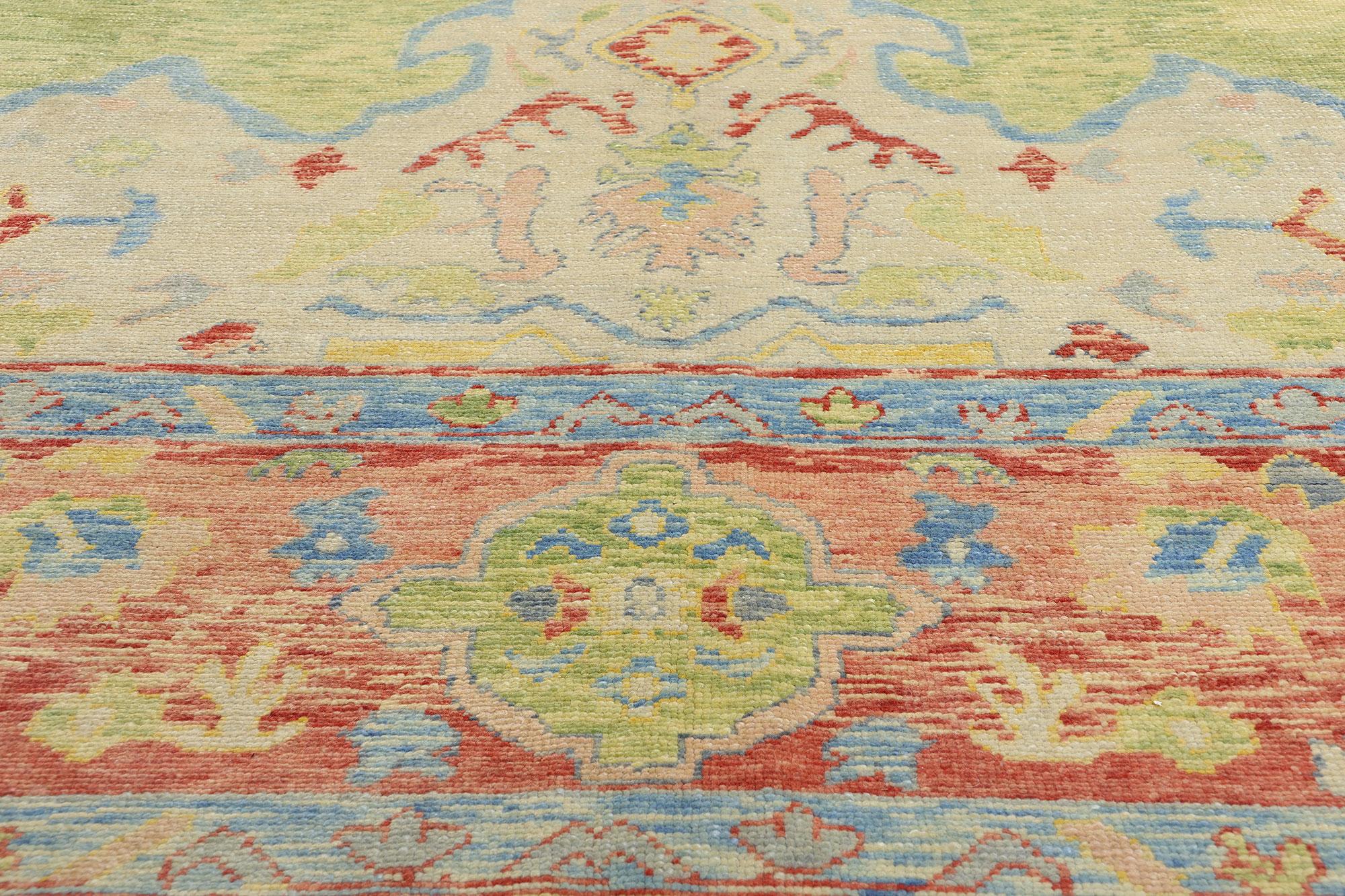 Wool New Contemporary Colorful Turkish Oushak Rug with Aesthetic Movement Style