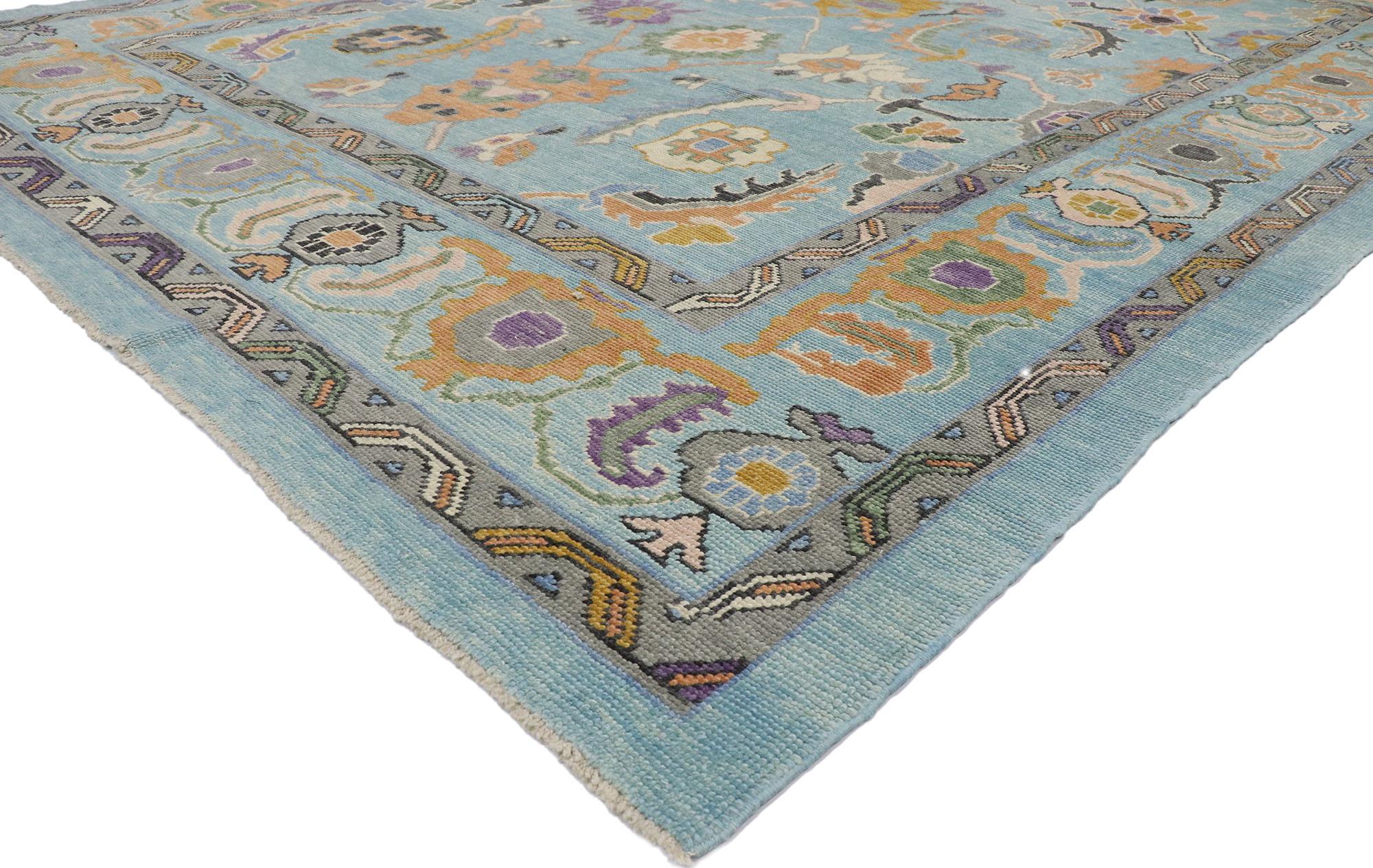 53459 Nouveau tapis turc Oushak contemporain et coloré au style éclectique parisien. Mélangeant des éléments du monde moderne avec une palette de couleurs vibrantes, ce tapis contemporain turc Oushak en laine nouée à la main est prêt à