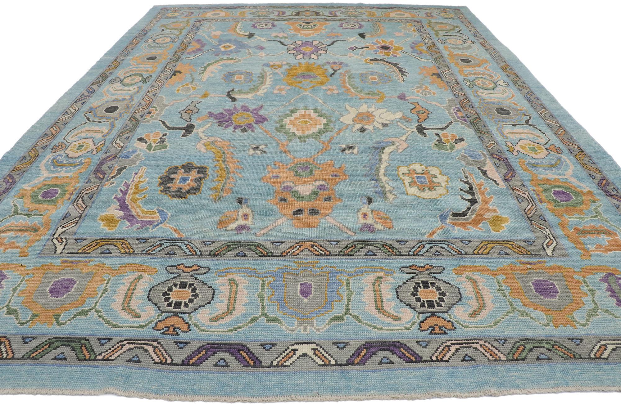 Hand-Knotted New Contemporary Colorful Turkish Oushak Rug with Eclectic Parisian Style For Sale