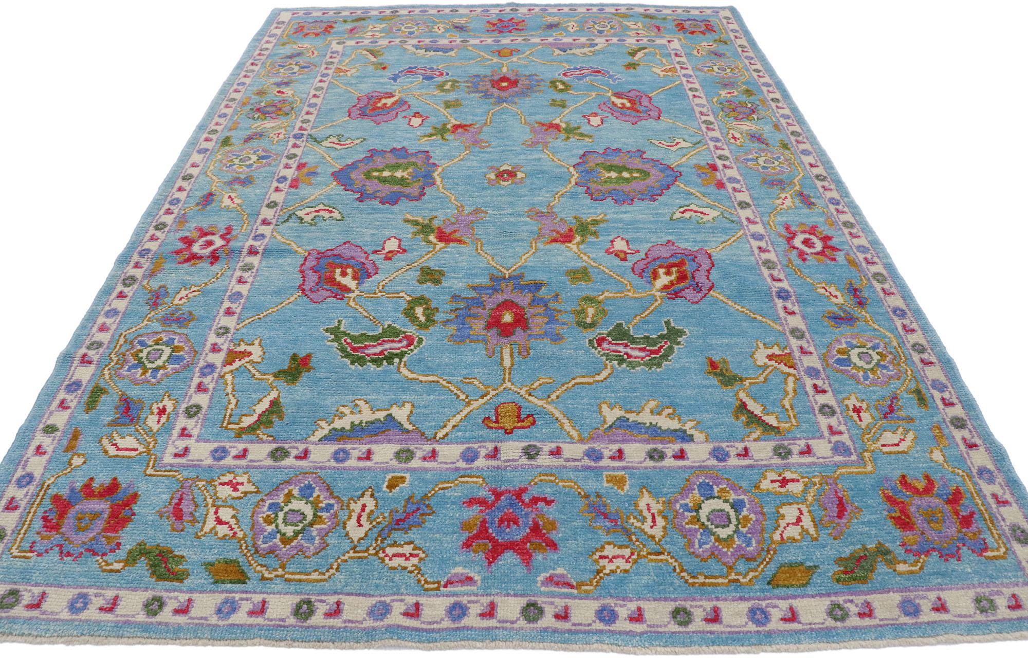Hand-Knotted New Contemporary Colorful Turkish Oushak Rug with Eclectic Parisian Style For Sale