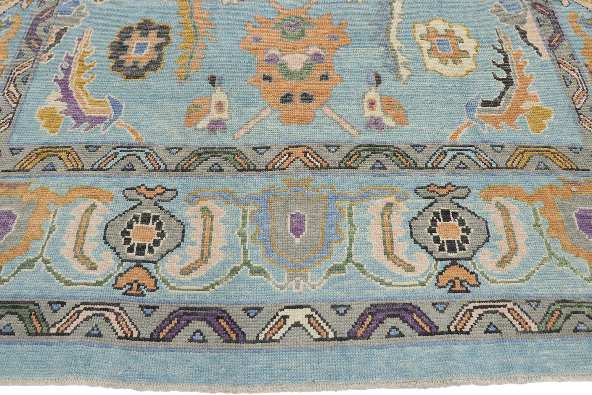 New Contemporary Colorful Turkish Oushak Rug with Eclectic Parisian Style In New Condition For Sale In Dallas, TX