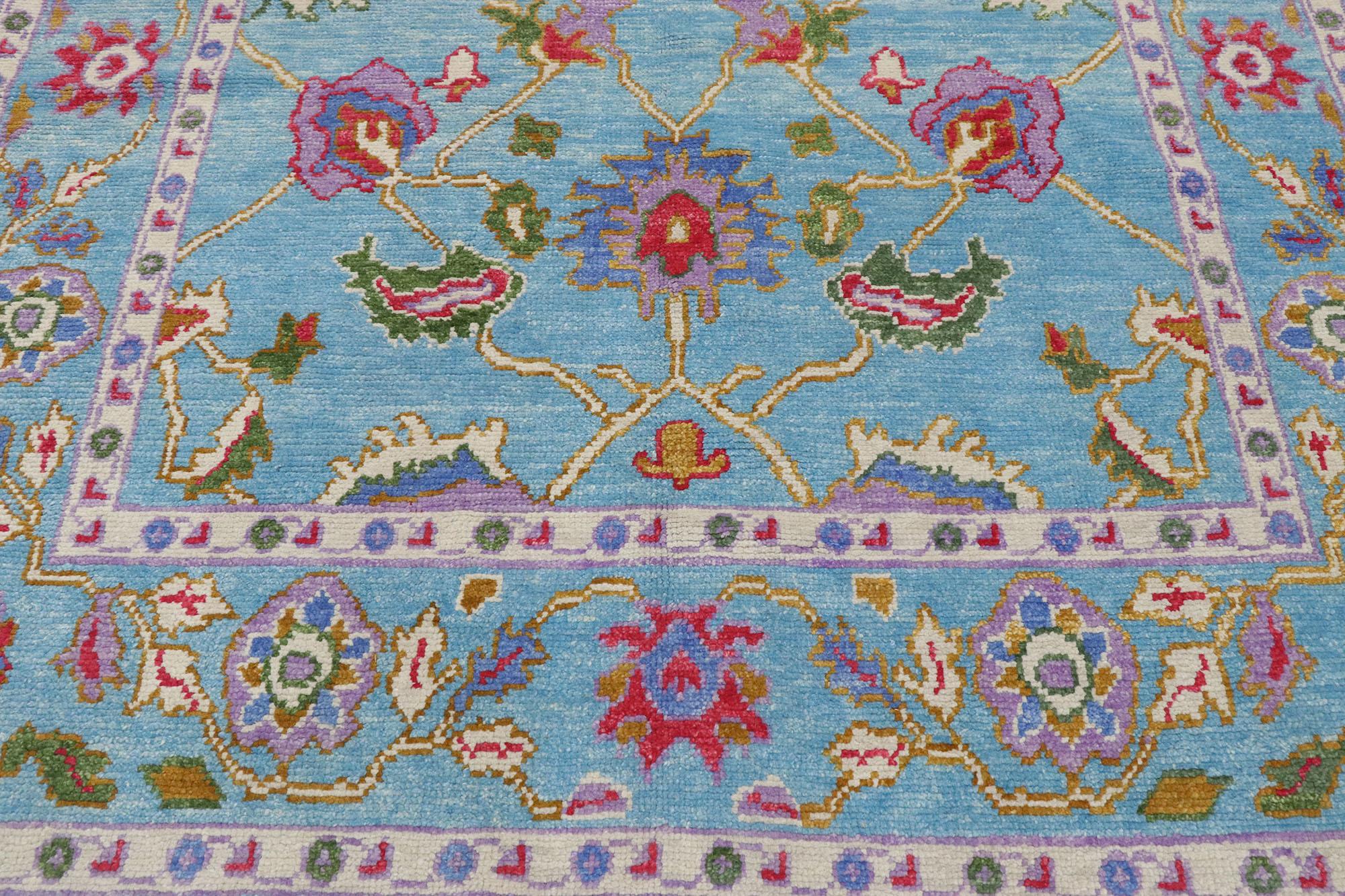 New Contemporary Colorful Turkish Oushak Rug with Eclectic Parisian Style In New Condition For Sale In Dallas, TX