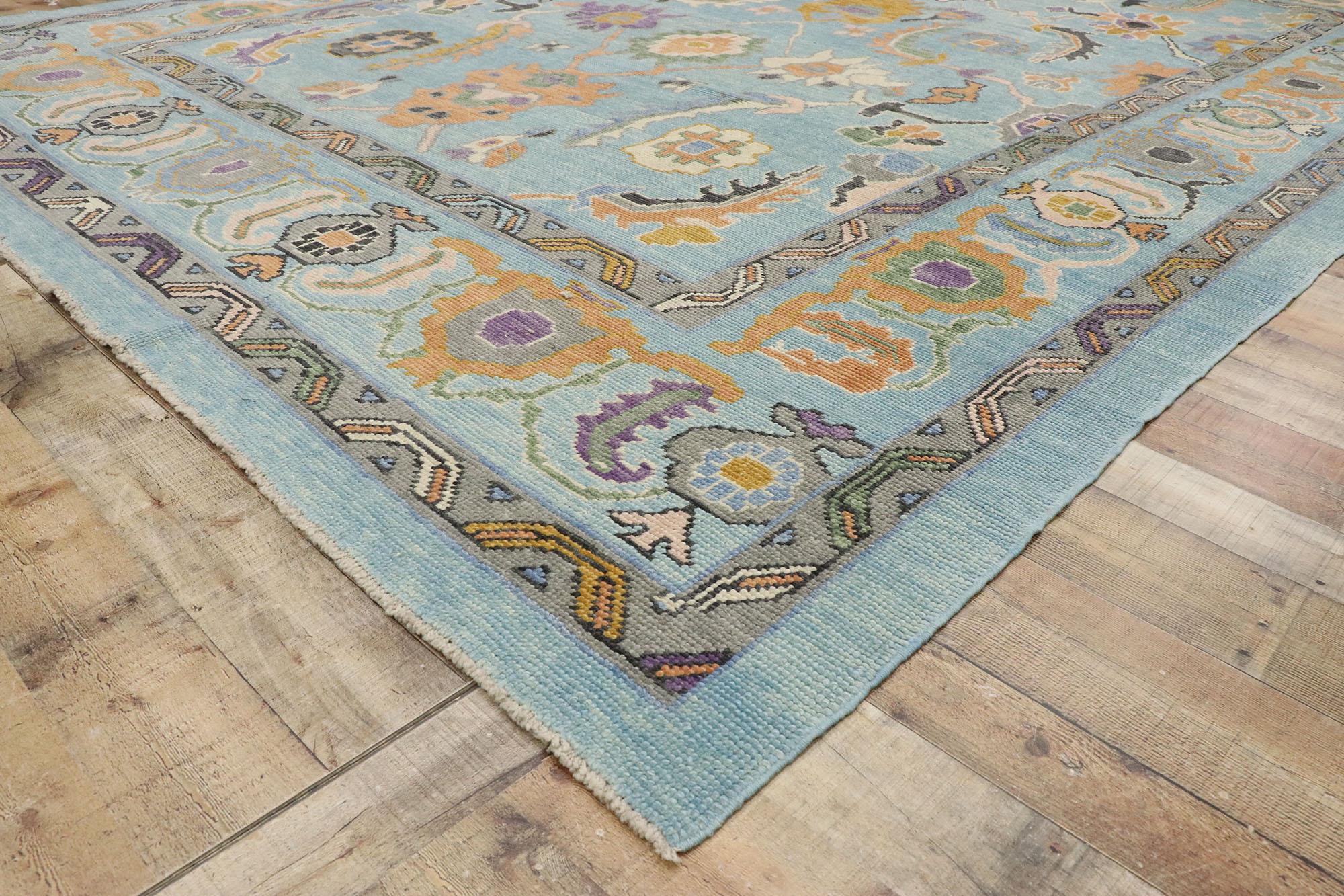New Contemporary Colorful Turkish Oushak Rug with Eclectic Parisian Style For Sale 1