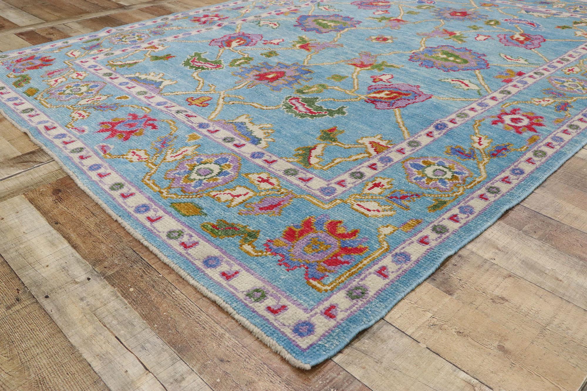 New Contemporary Colorful Turkish Oushak Rug with Eclectic Parisian Style For Sale 1