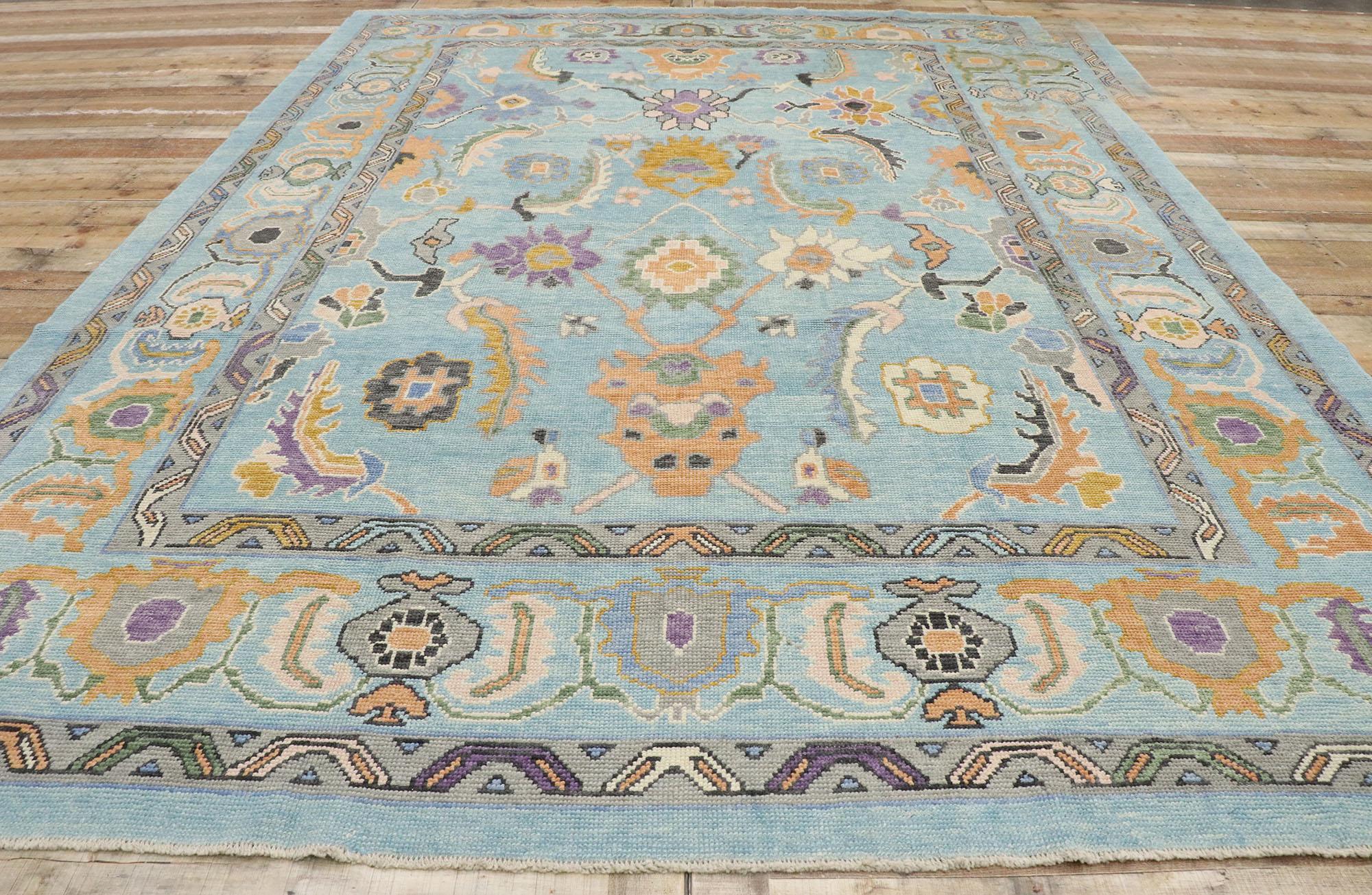 Laine Nouveau tapis turc Oushak contemporain coloré avec style parisien éclectique en vente