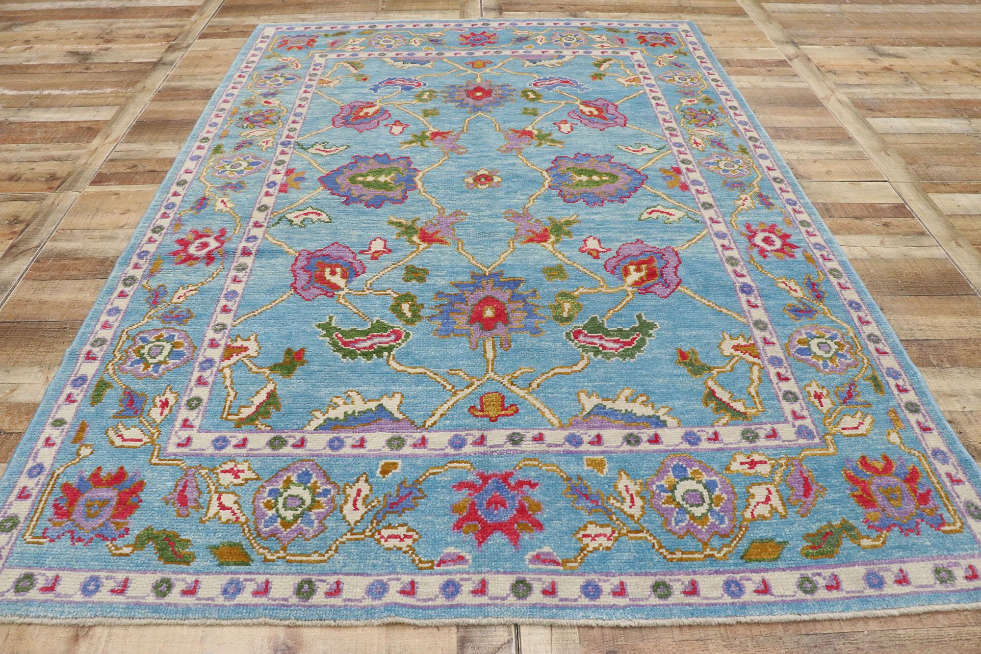 New Contemporary Colorful Turkish Oushak Rug with Eclectic Parisian Style For Sale 2