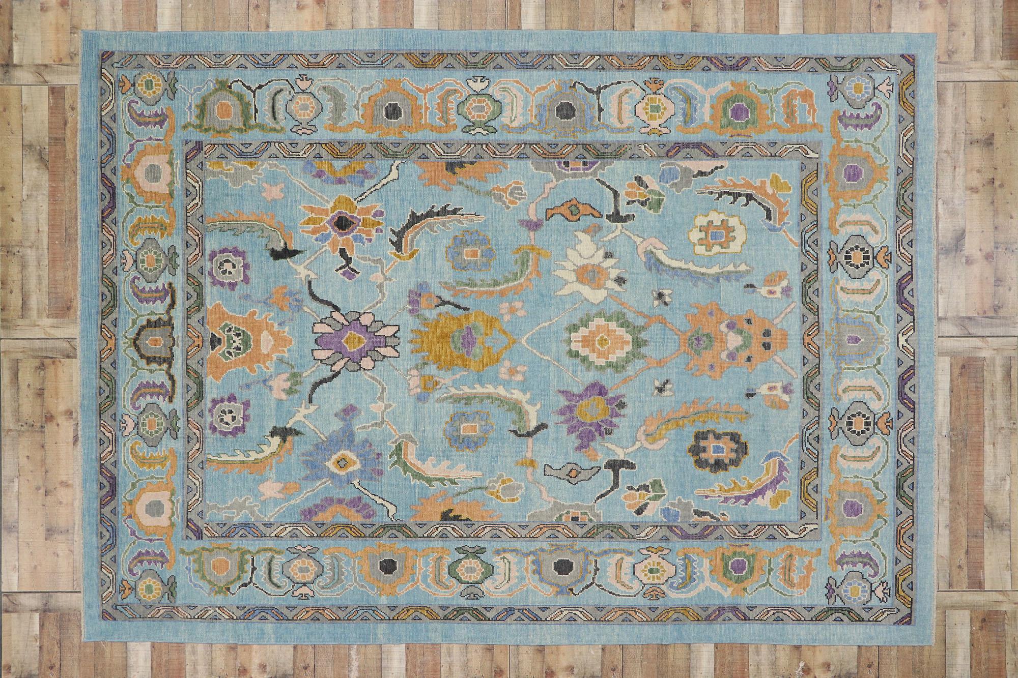 Nouveau tapis turc Oushak contemporain coloré avec style parisien éclectique en vente 1