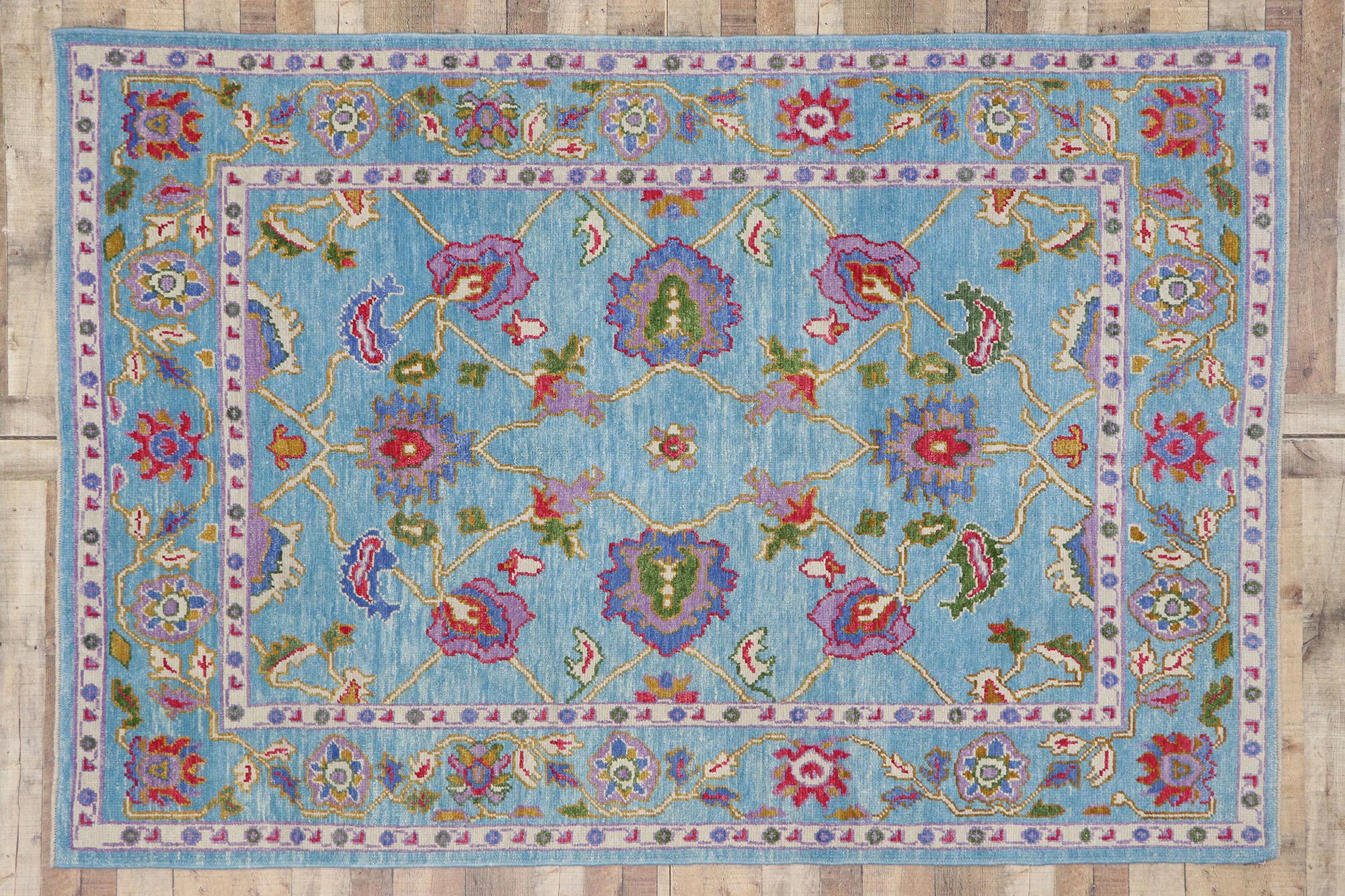 New Contemporary Colorful Turkish Oushak Rug with Eclectic Parisian Style For Sale 3