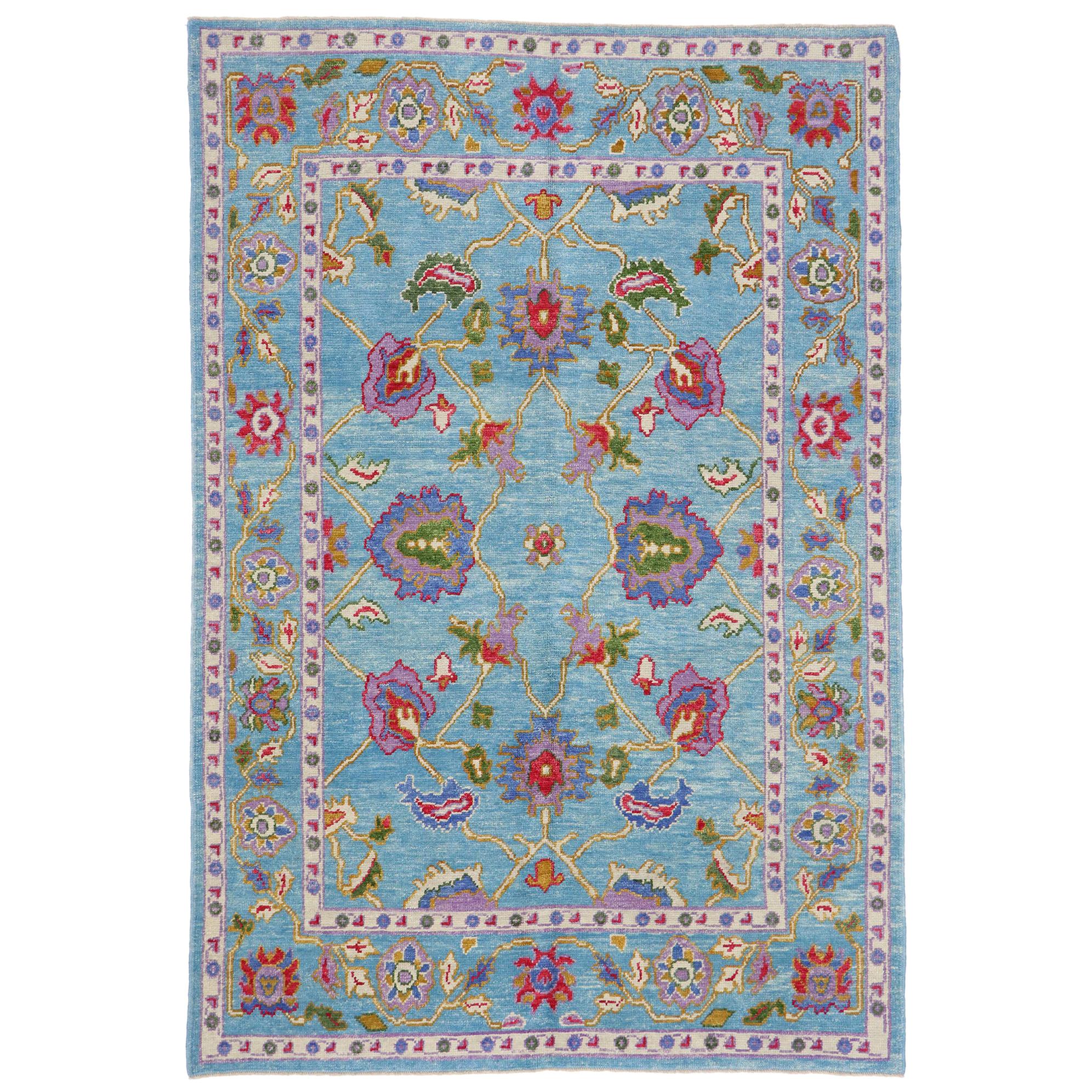 New Contemporary Colorful Turkish Oushak Rug with Eclectic Parisian Style For Sale