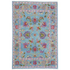 Nouveau tapis turc Oushak contemporain coloré avec style parisien éclectique