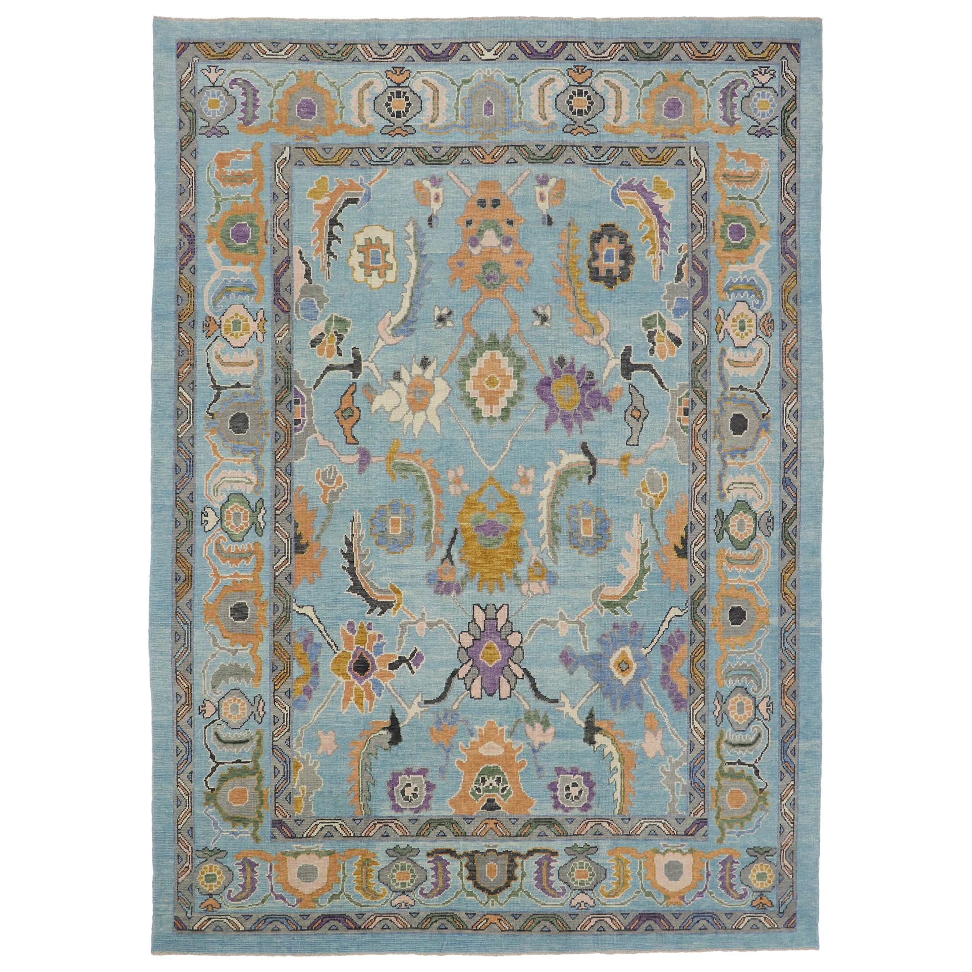 New Contemporary Colorful Turkish Oushak Rug with Eclectic Parisian Style