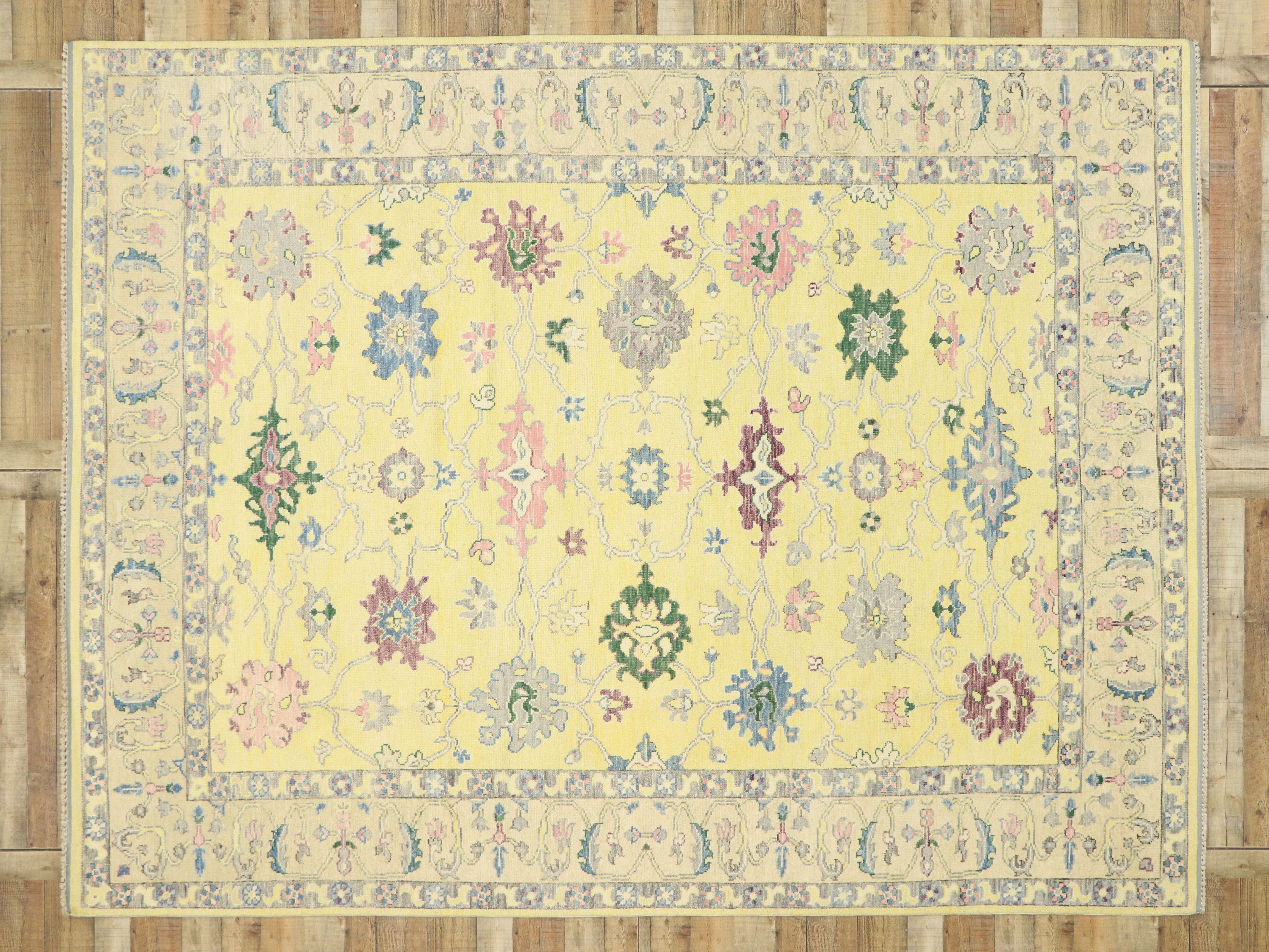 New Contemporary Colorful Yellow Oushak Rug with Modern Pastel Style In New Condition In Dallas, TX