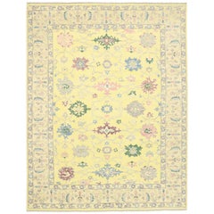New Contemporary Colorful Yellow Oushak Rug with Modern Pastel Style