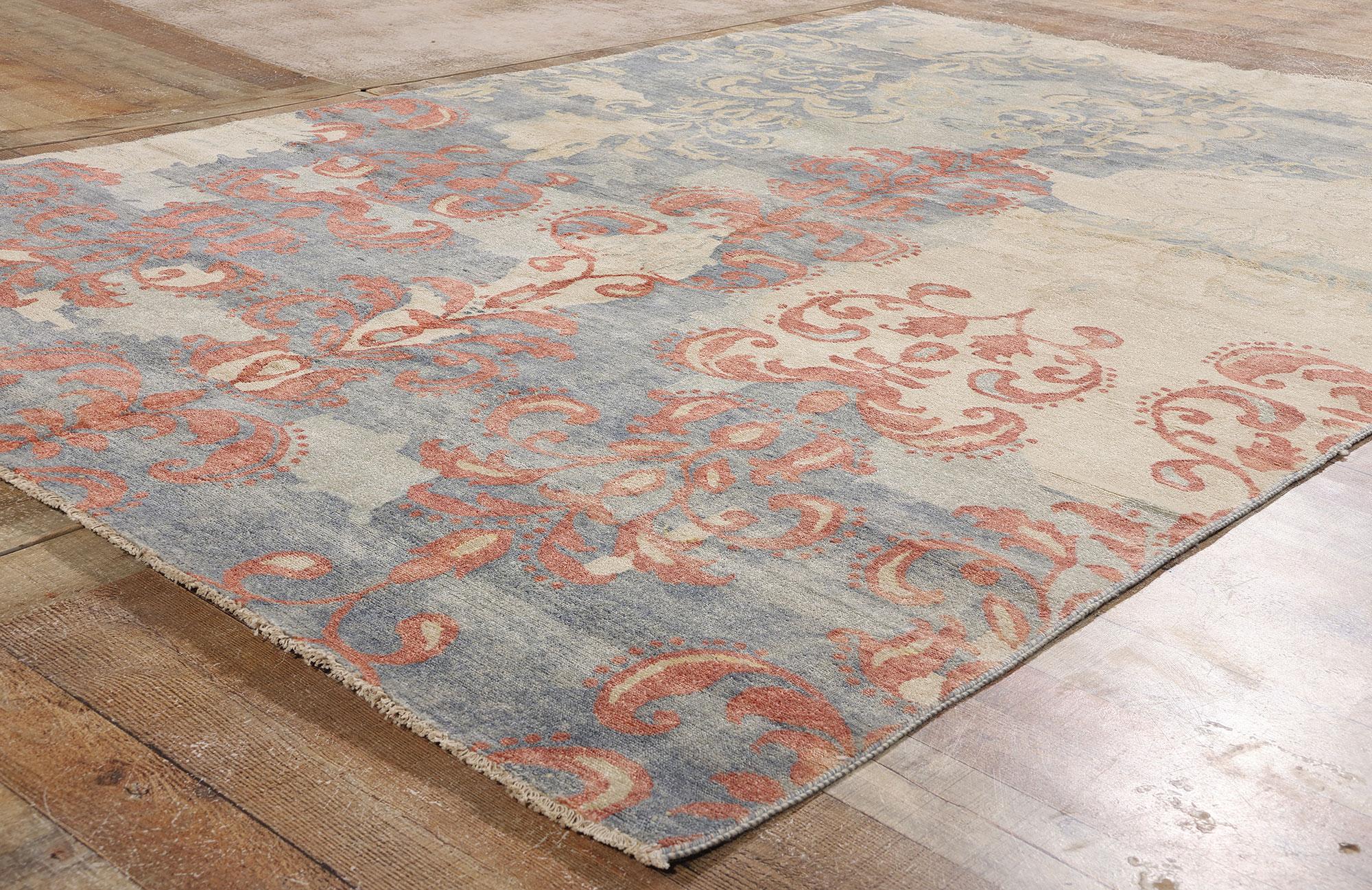 Wool New Contemporary Damask Carpet  with Expressionist Style For Sale