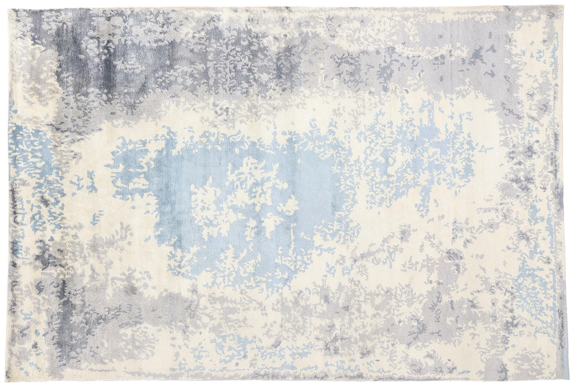 New Contemporary Damask Silk Area Rug with Victorian Elegance For Sale 4