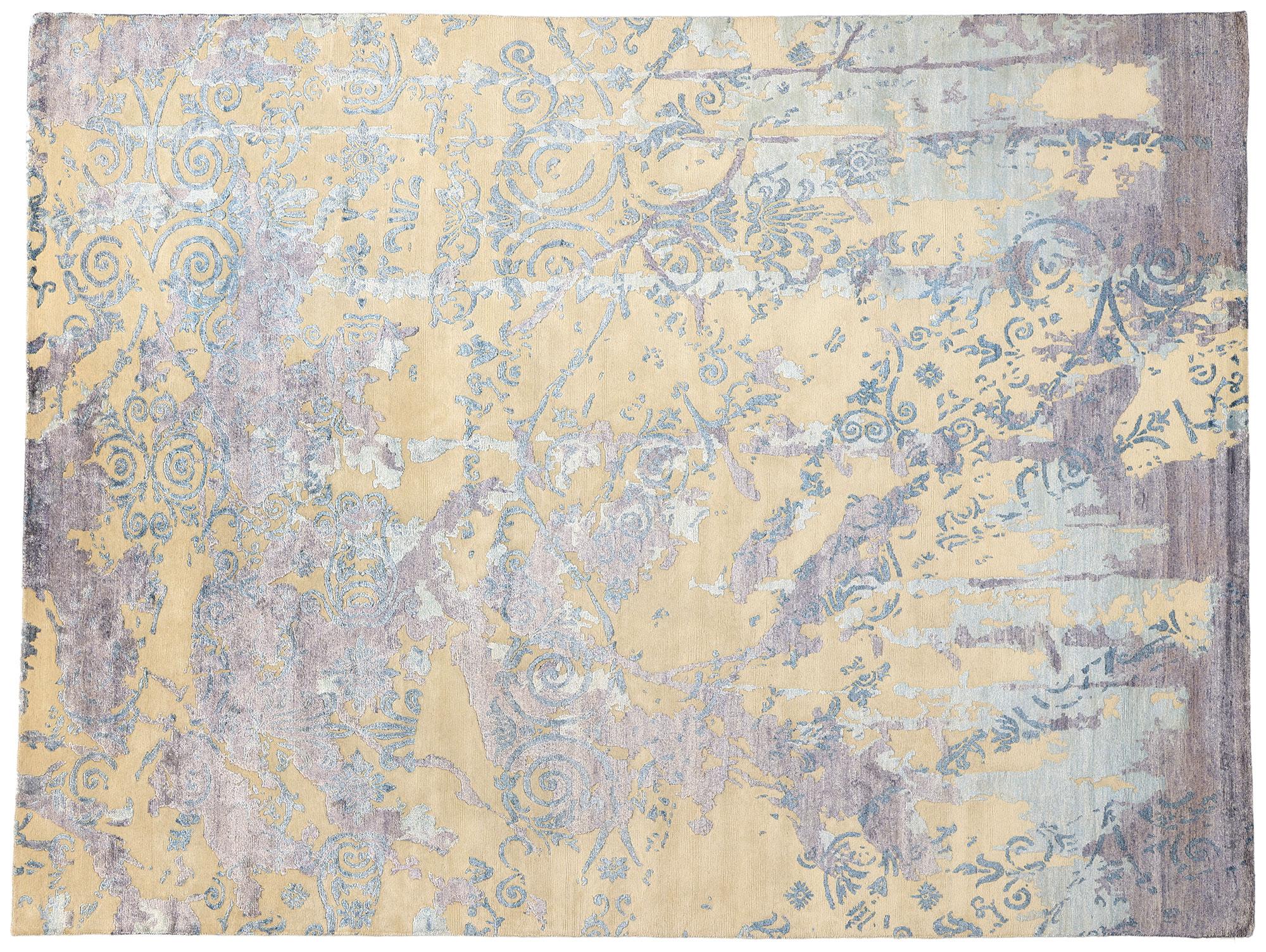 New Contemporary Damask Silk Area Rug with Victorian Elegance For Sale 4