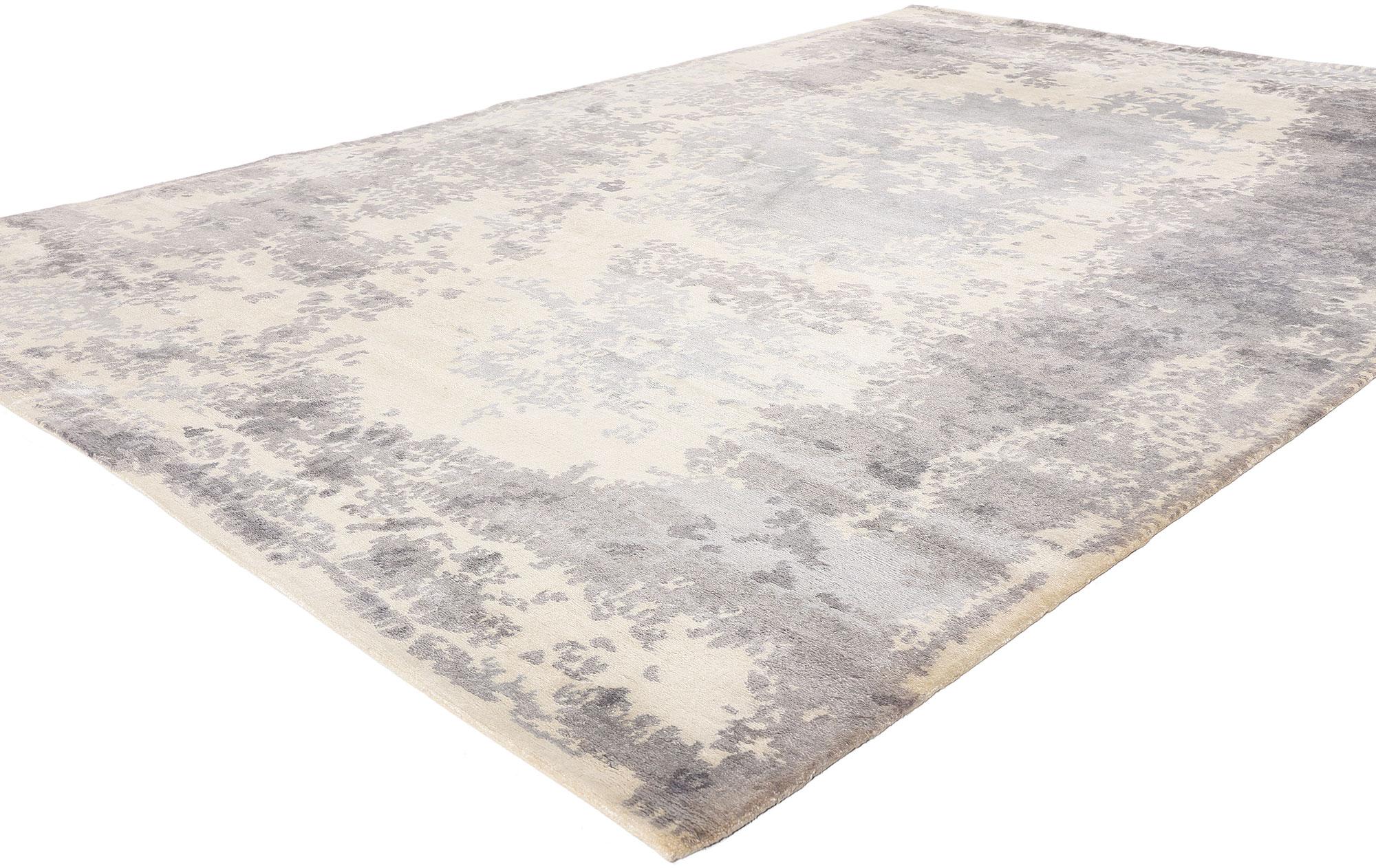 31136 Contemporary Abstract Erased Damask Rug, 06'08 x 09'07. Emanating a sense of modern sophistication and timeless elegance, this exquisite hand-knotted silk rug presents a contemporary abstract damask pattern. The intricate design, woven with