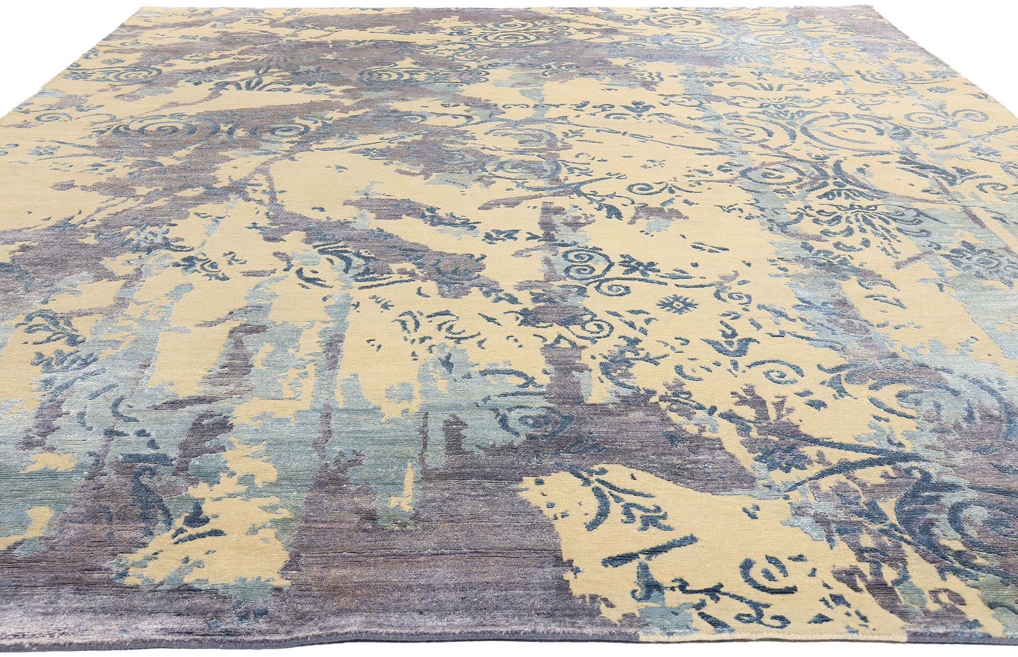 Modern New Contemporary Damask Silk Area Rug with Victorian Elegance For Sale