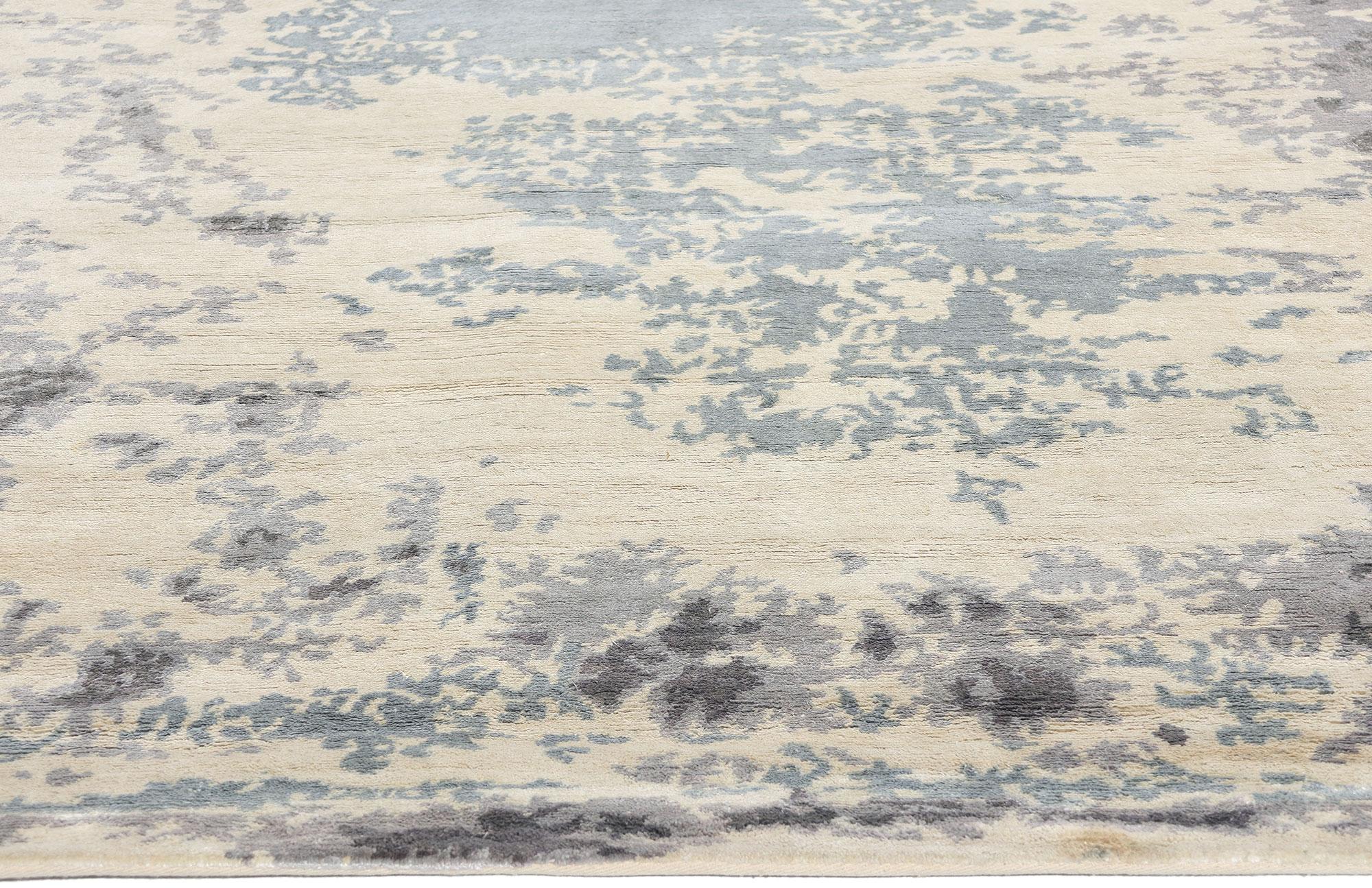 Indian New Contemporary Damask Silk Area Rug with Victorian Elegance For Sale